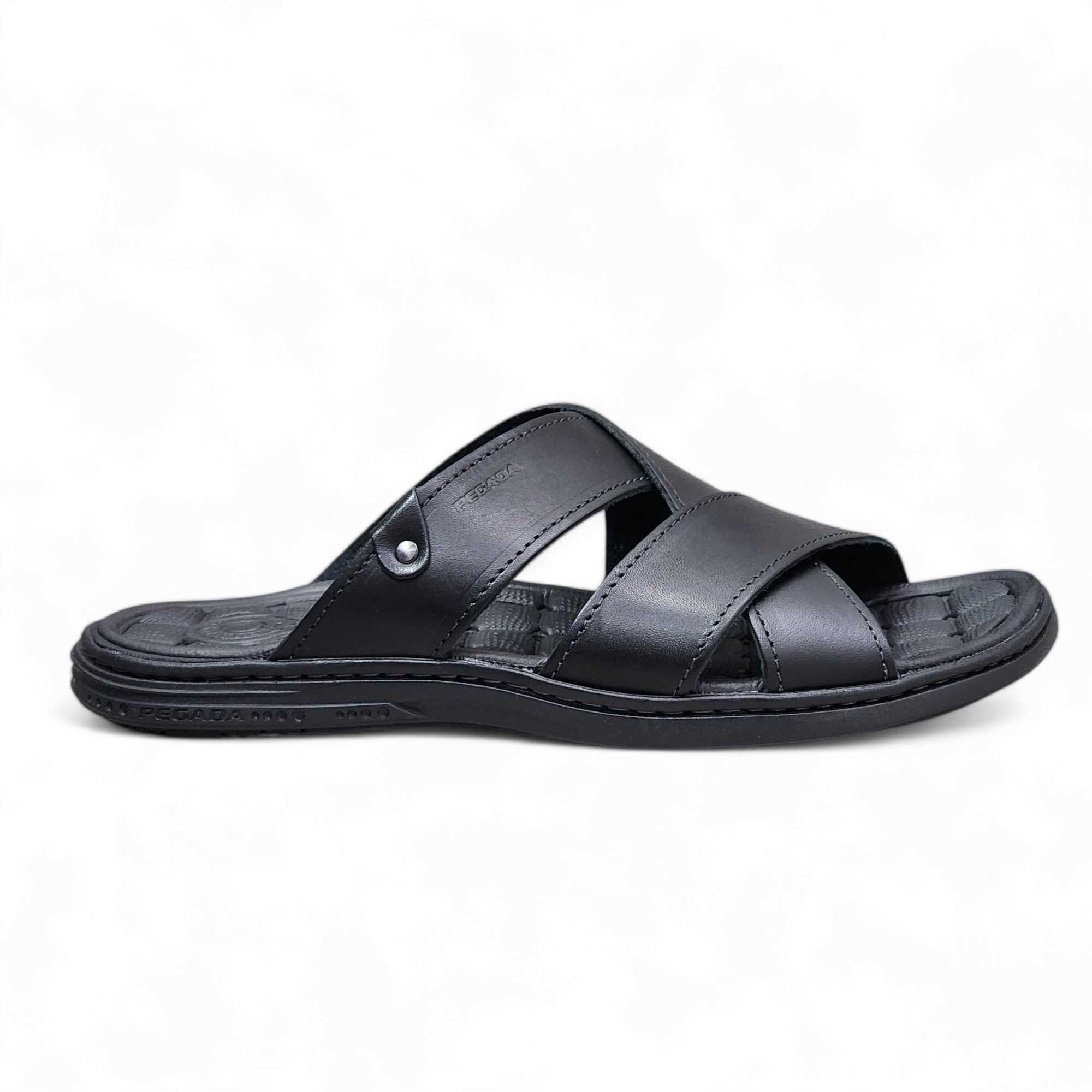 Chinelo Pegada X Em Couro Pinhão