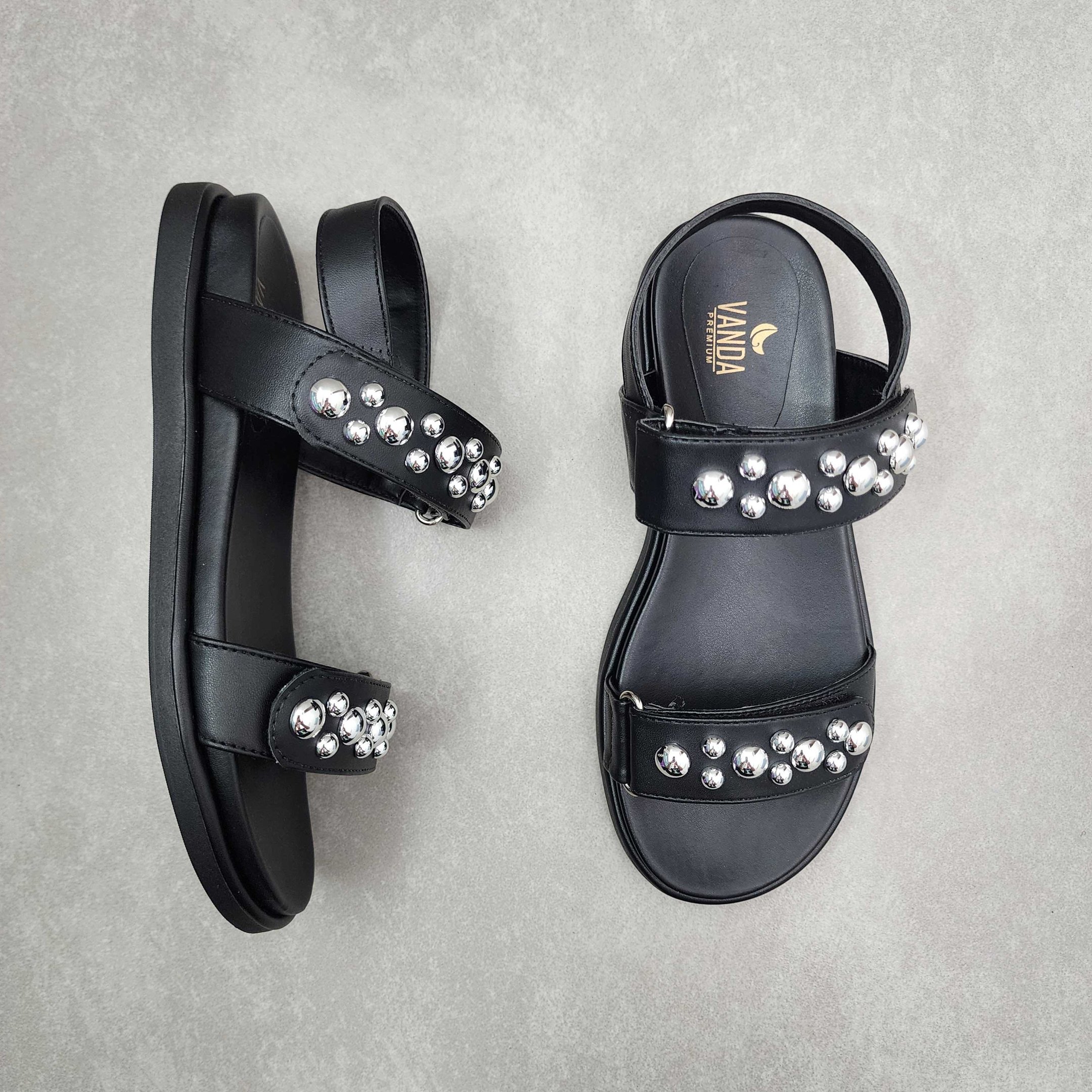 Sandália Papete Duas Tiras Detalhe Brilhante Zabumba Preto 2