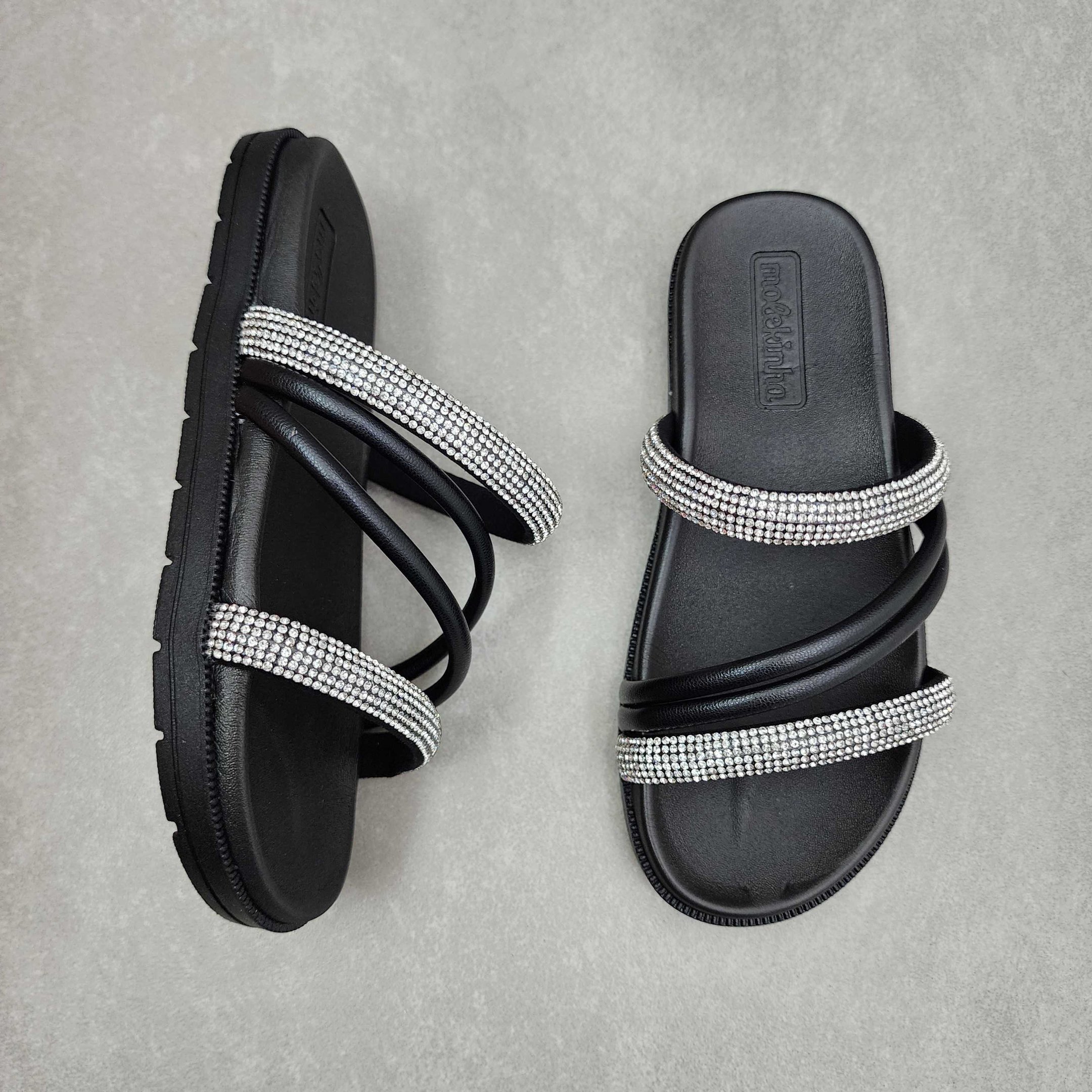 Sandália Infantil  Molekinha Tiras Strass- Rosa Preto 3