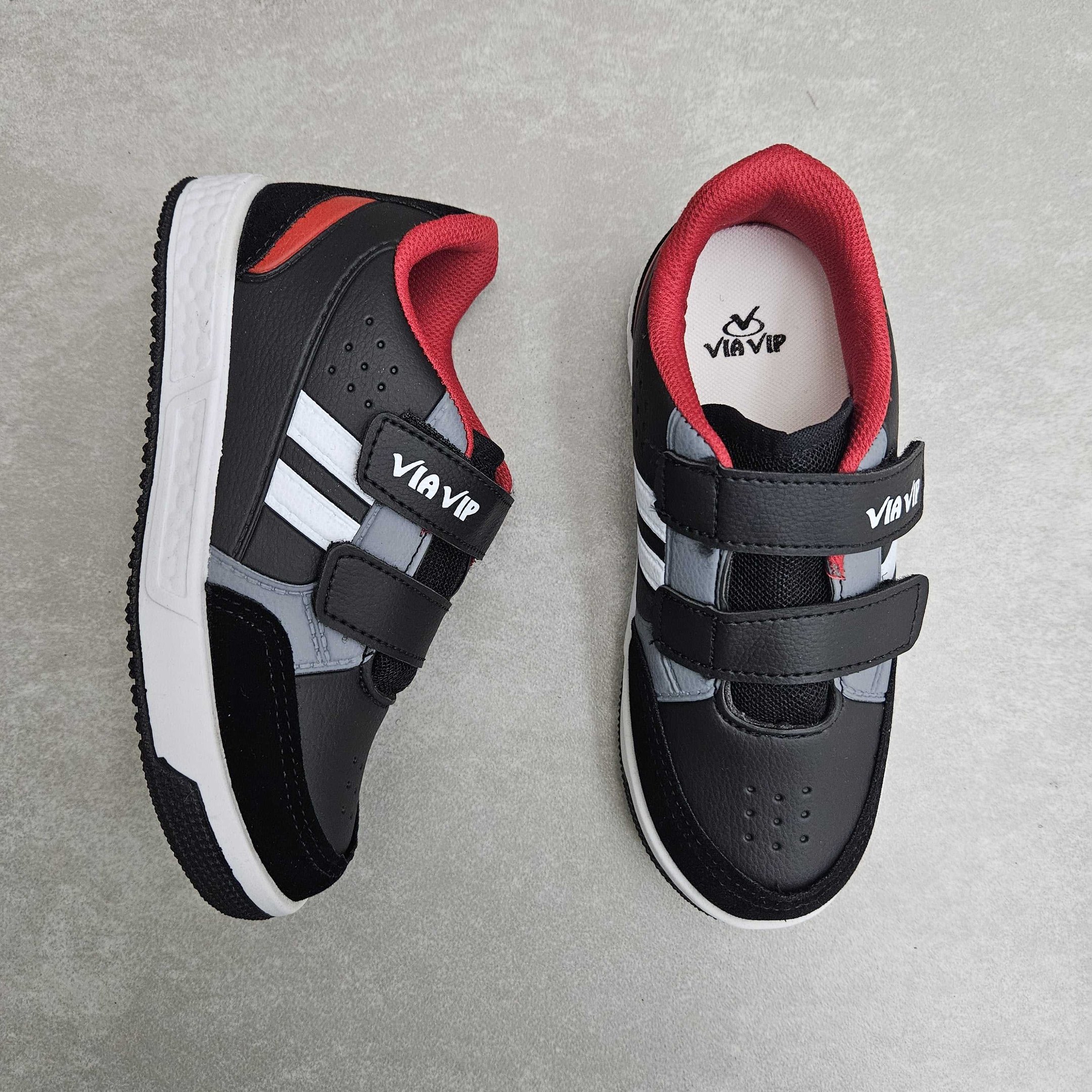 Tênis Infantil Menino Via Vip Casual Com Tiras Preto/Vermelho 2