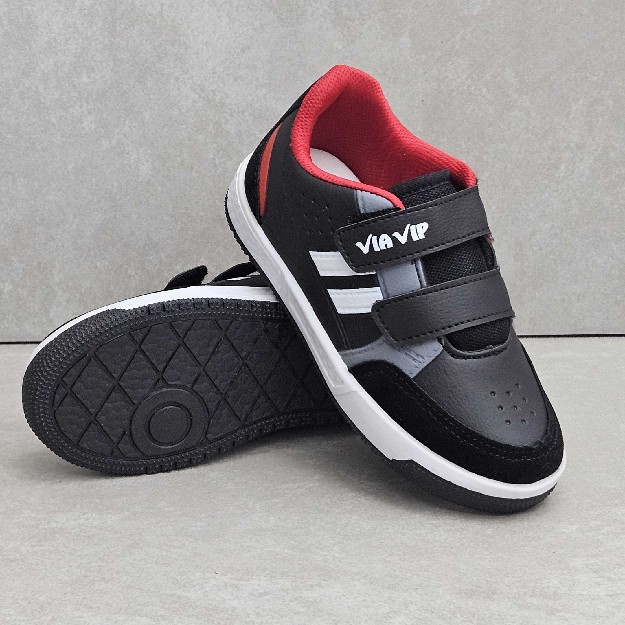 Tênis Infantil Menino Via Vip Casual Com Tiras Preto/Vermelho 3