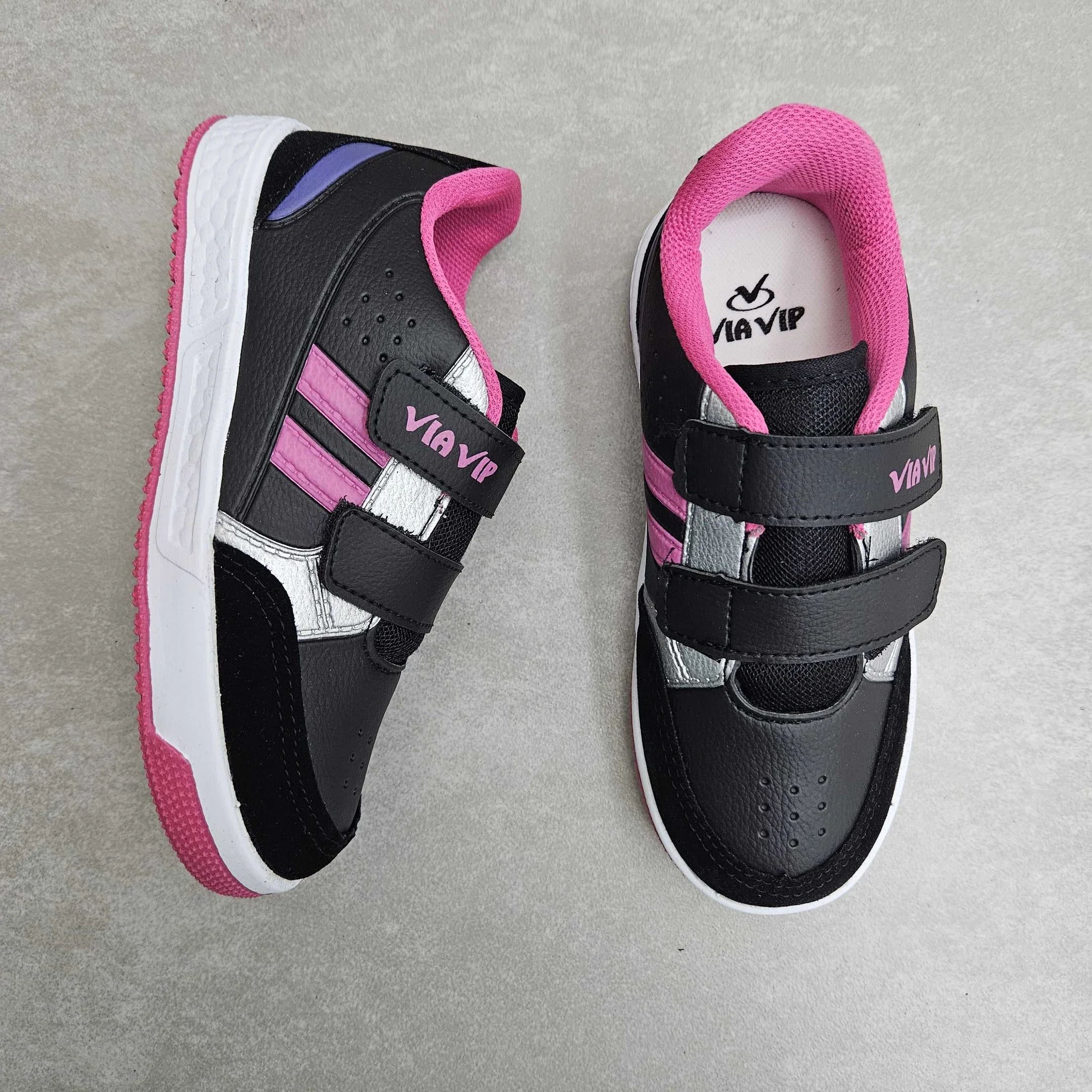 Tênis Infantil Menina Via Vip Casual Com Tiras Preto/Rosa 2