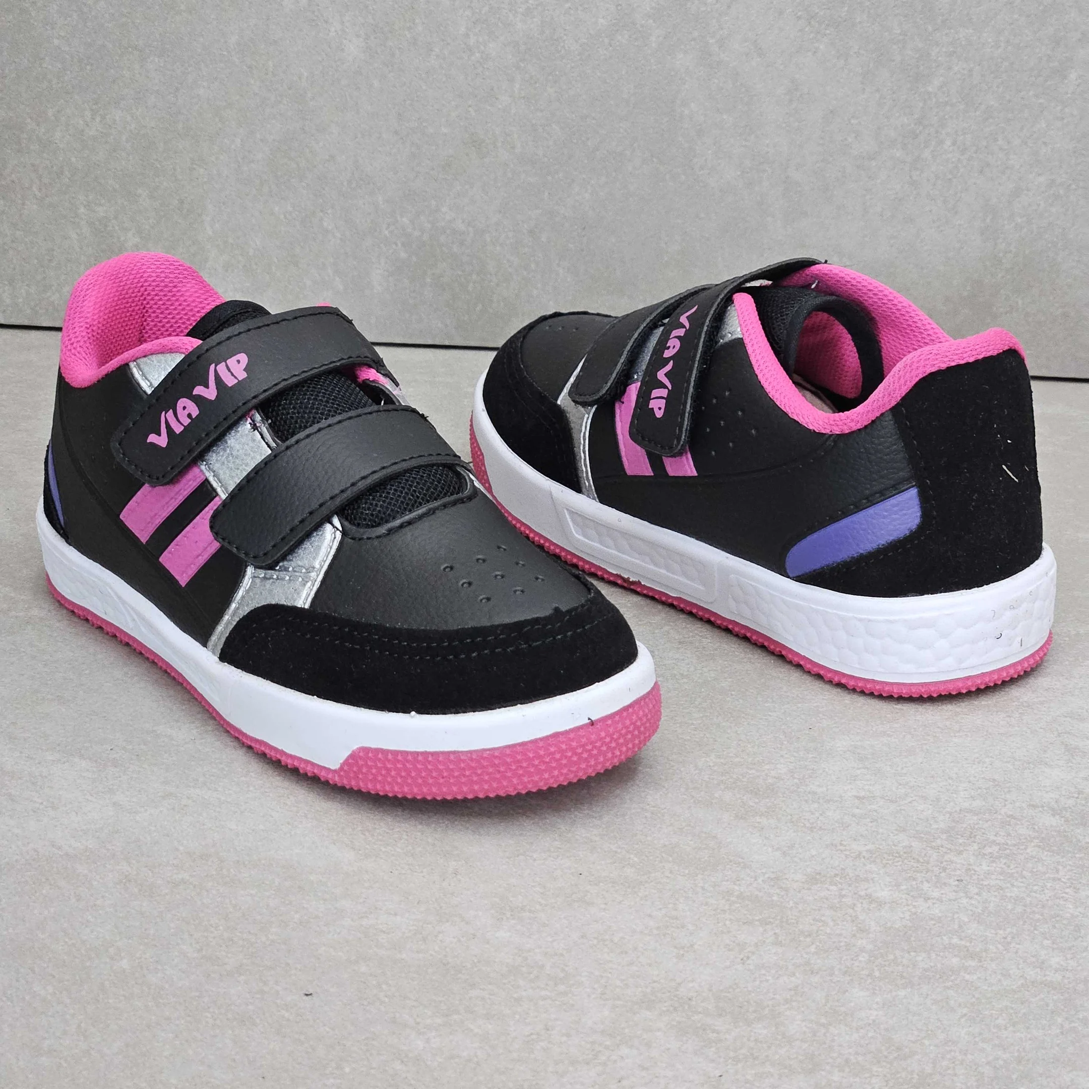 Tênis Infantil Menina Via Vip Casual Com Tiras Preto/Rosa 3