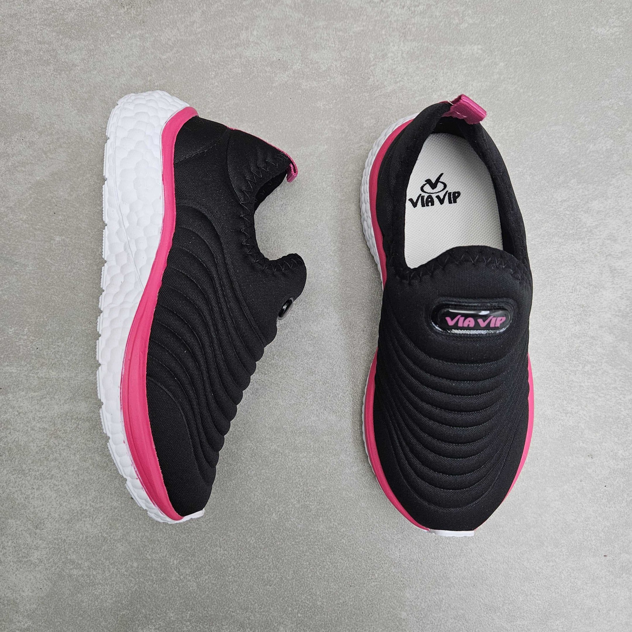 Tênis Infantil Menina Via Vip Slip On Preto/Rosa 2
