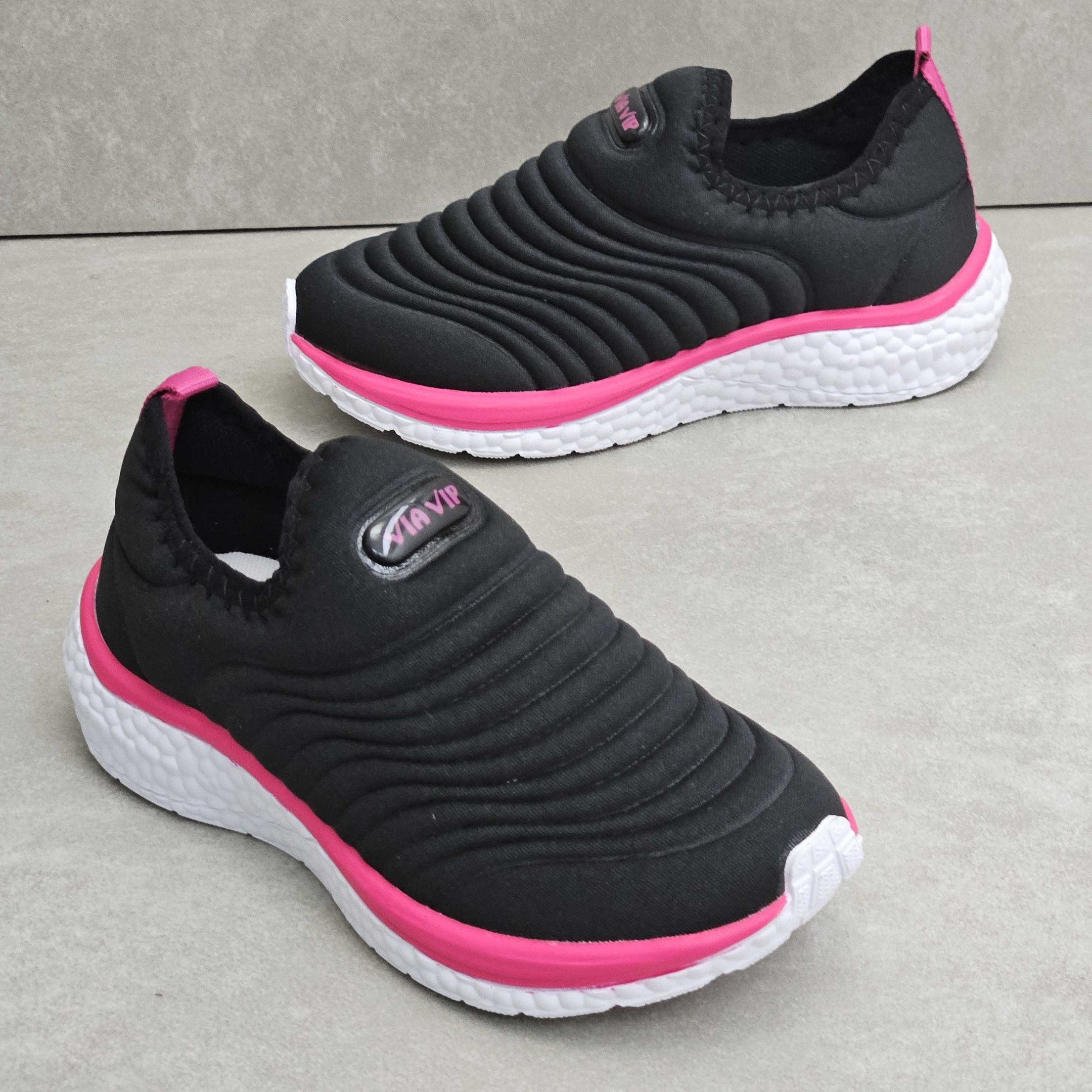 Tênis Infantil Menina Via Vip Slip On Preto/Rosa 3