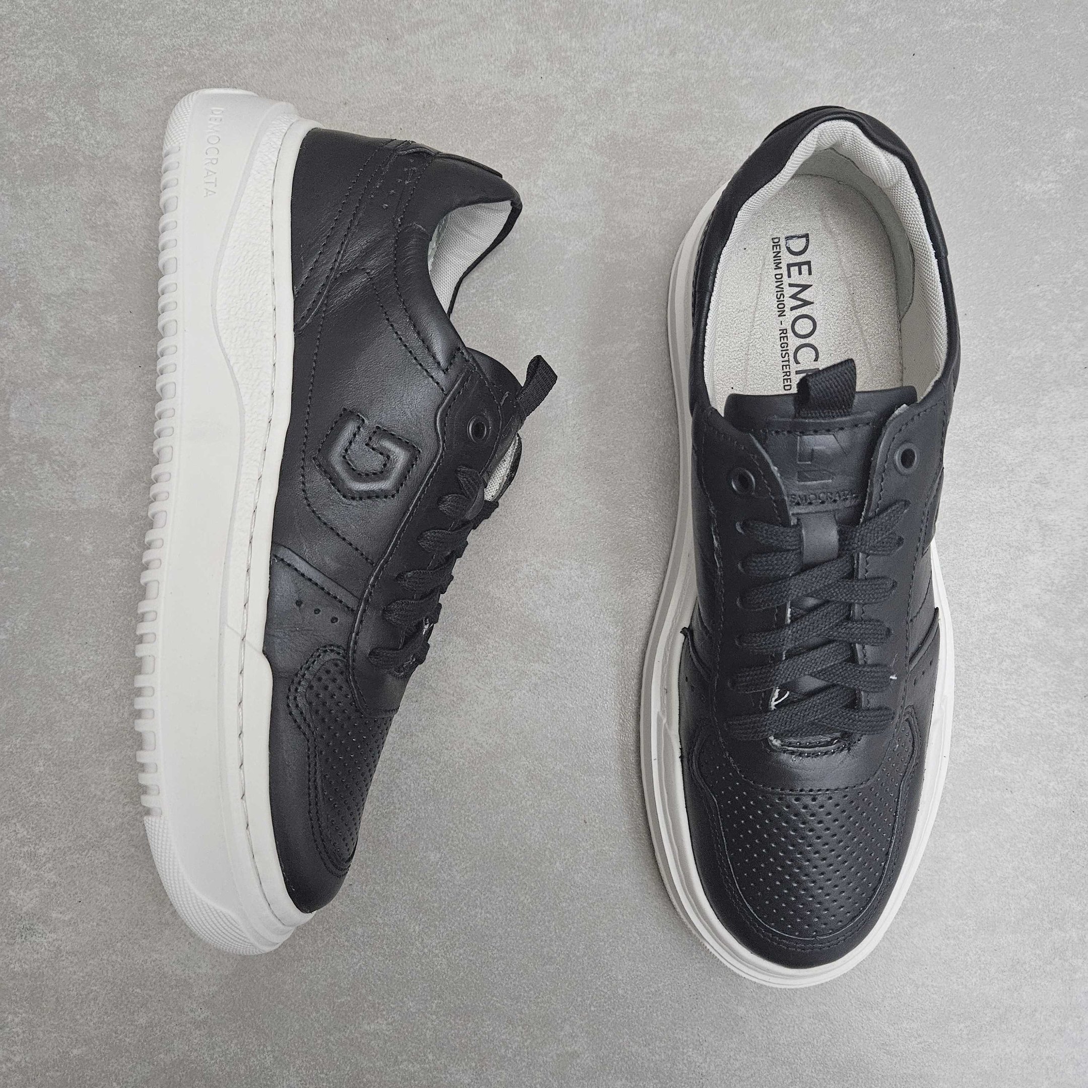 Tênis Masculino Democrata Denin Block em Couro Preto 2