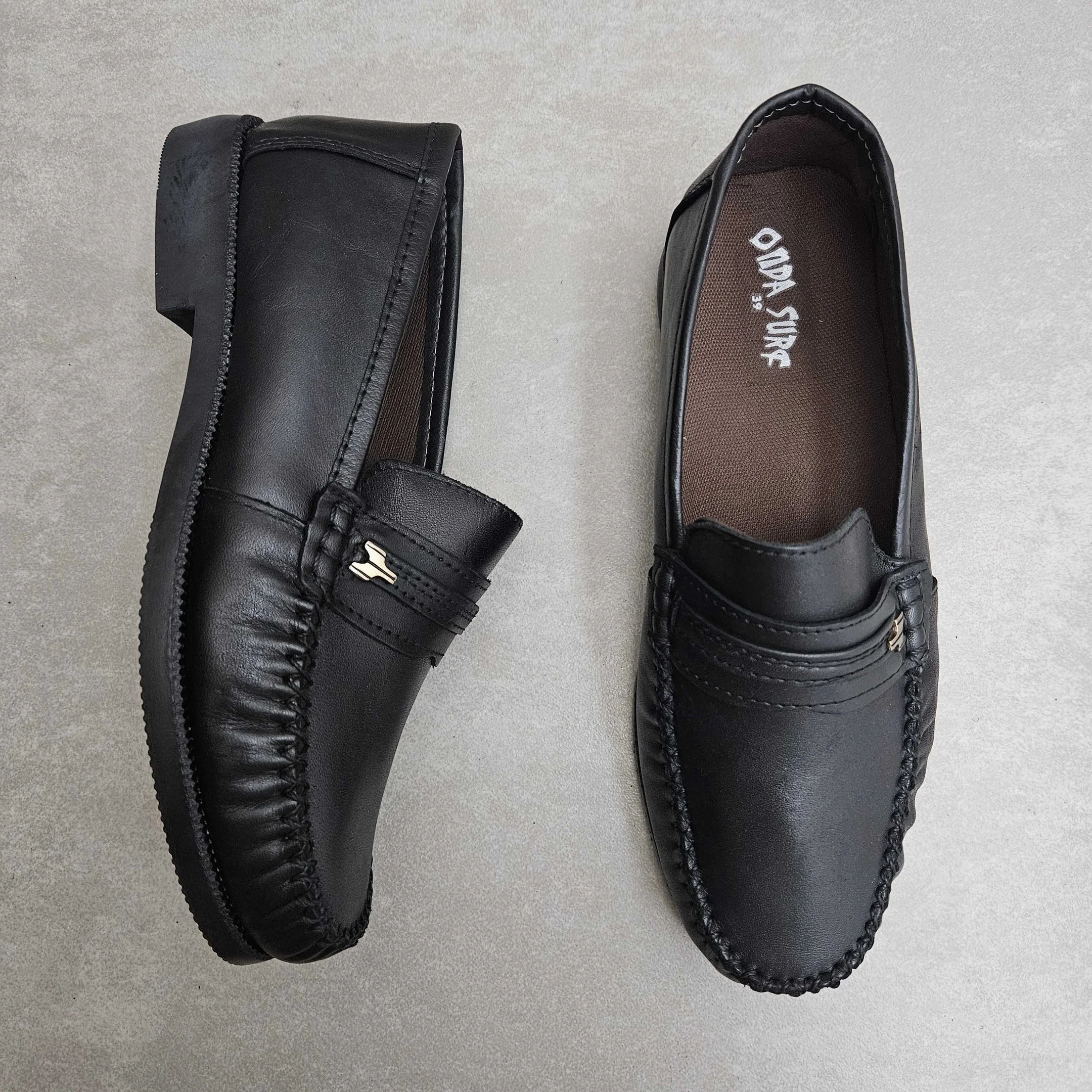 Sapato Mocassim Onda Surf Em Couro Preto 2