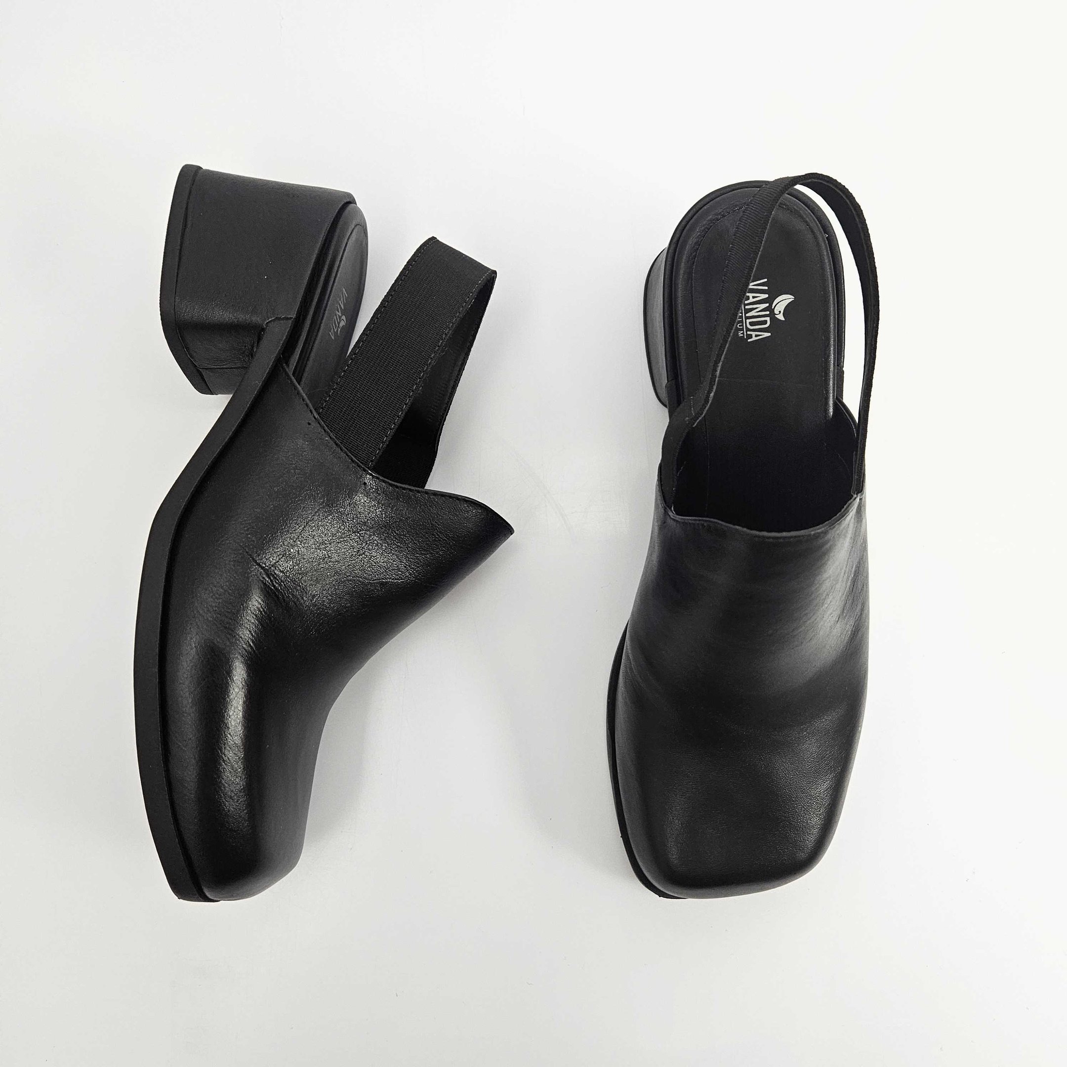 Sapato Feminino Vanda Premium Em Couro Slingback Elástico Preto 2