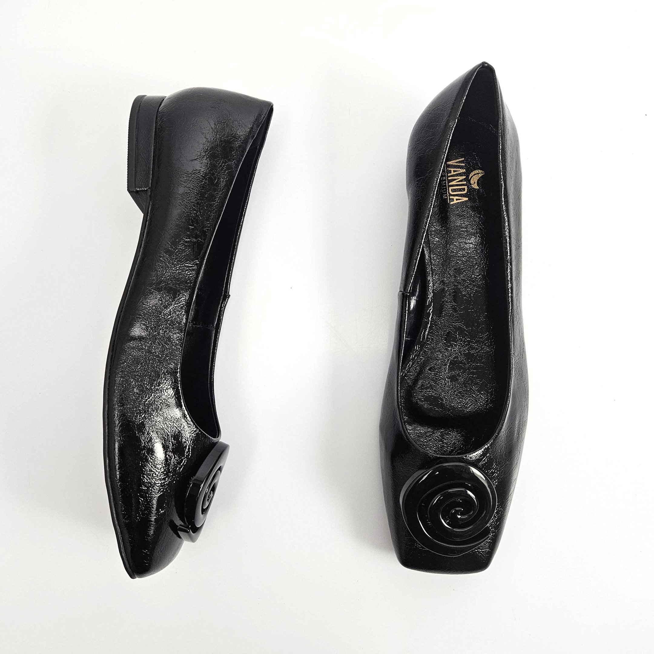 Sapatilha Zabumba Caracol Bico Quadrado Metalizado Preto 2