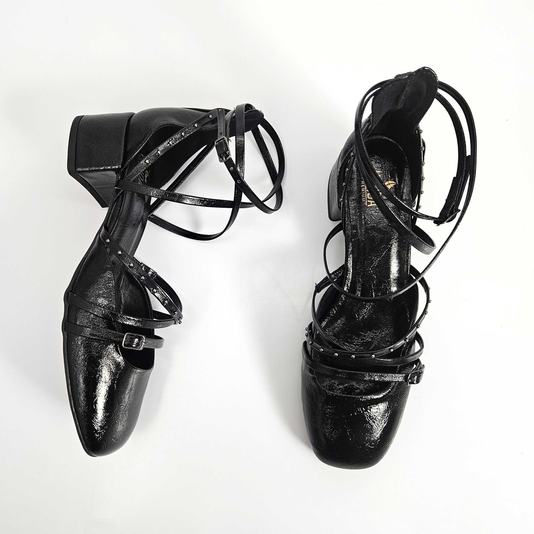 Sapato Zabumba Com Tiras Mary Jane Salto Médio Preto 2