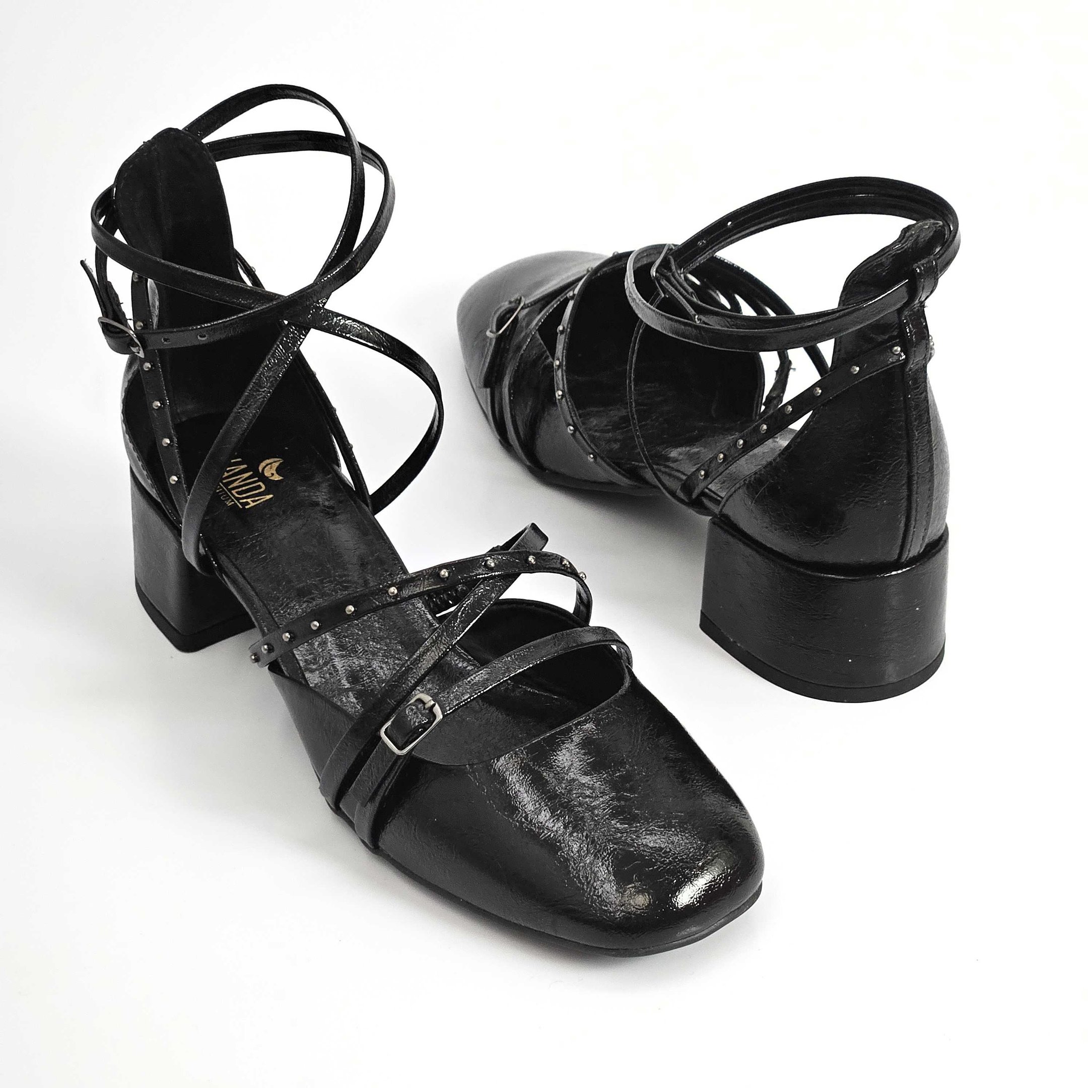 Sapato Zabumba Com Tiras Mary Jane Salto Médio Preto 3