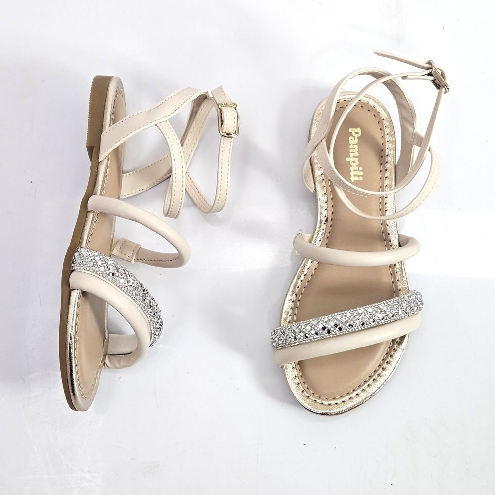 Sandália Infantil Pampili Cherrie Com Tornozeleira - Prata Bege 2