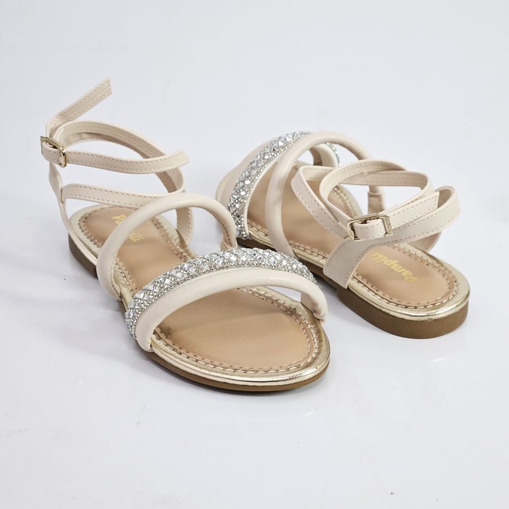 Sandália Infantil Pampili Cherrie Com Tornozeleira - Prata Bege 3