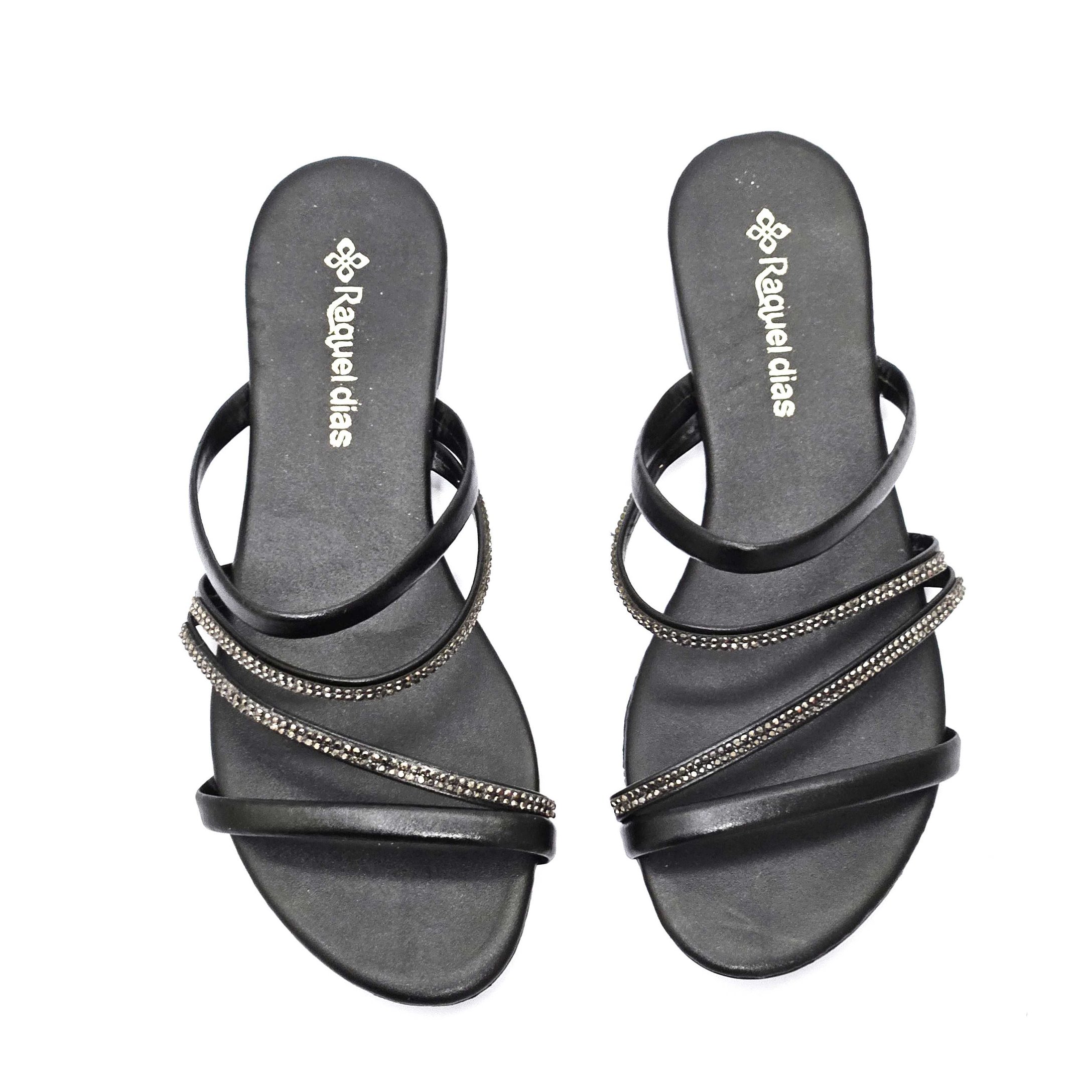 Rasteira Feminina Raquel Dias Com Strass Preto 2