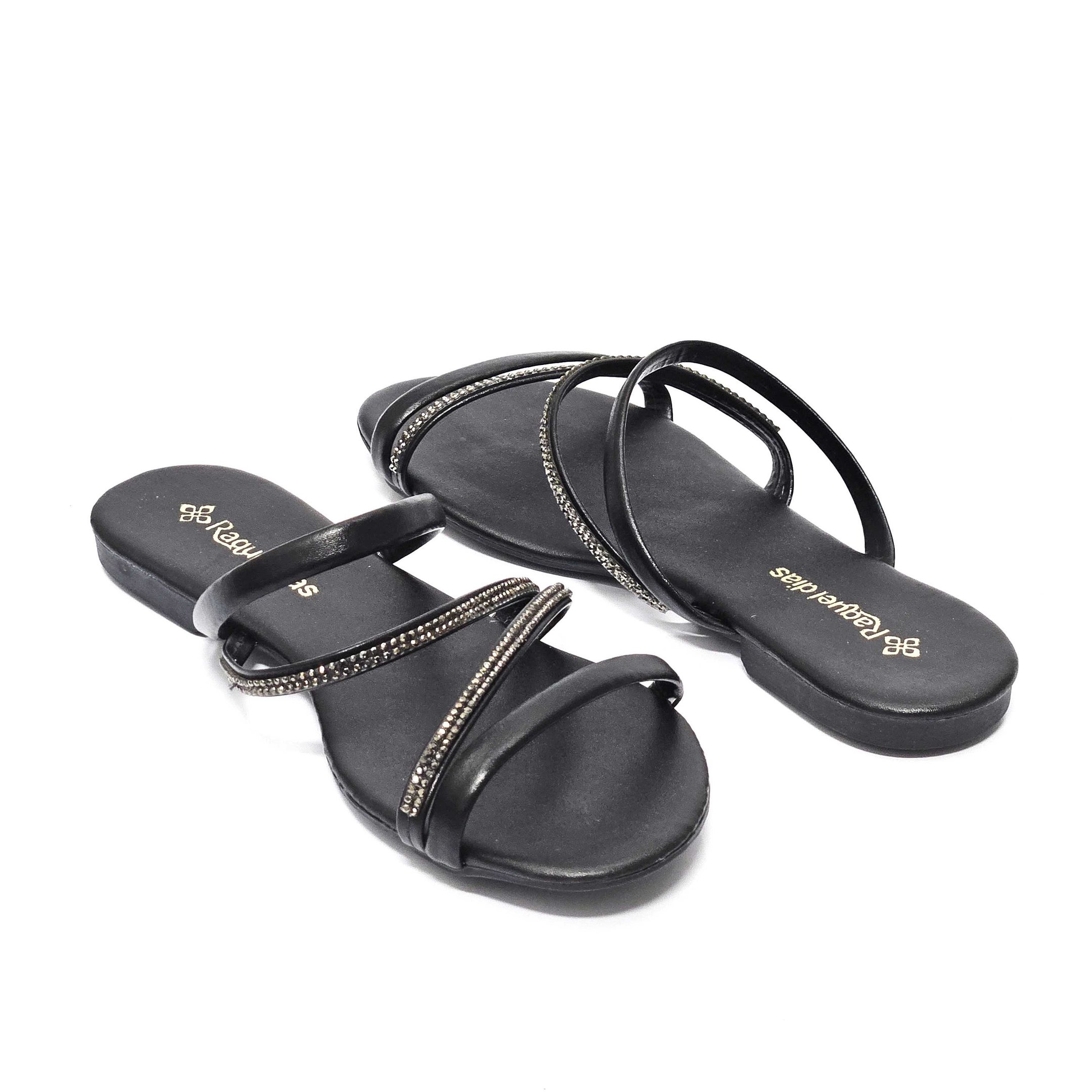 Rasteira Feminina Raquel Dias Com Strass Preto 3