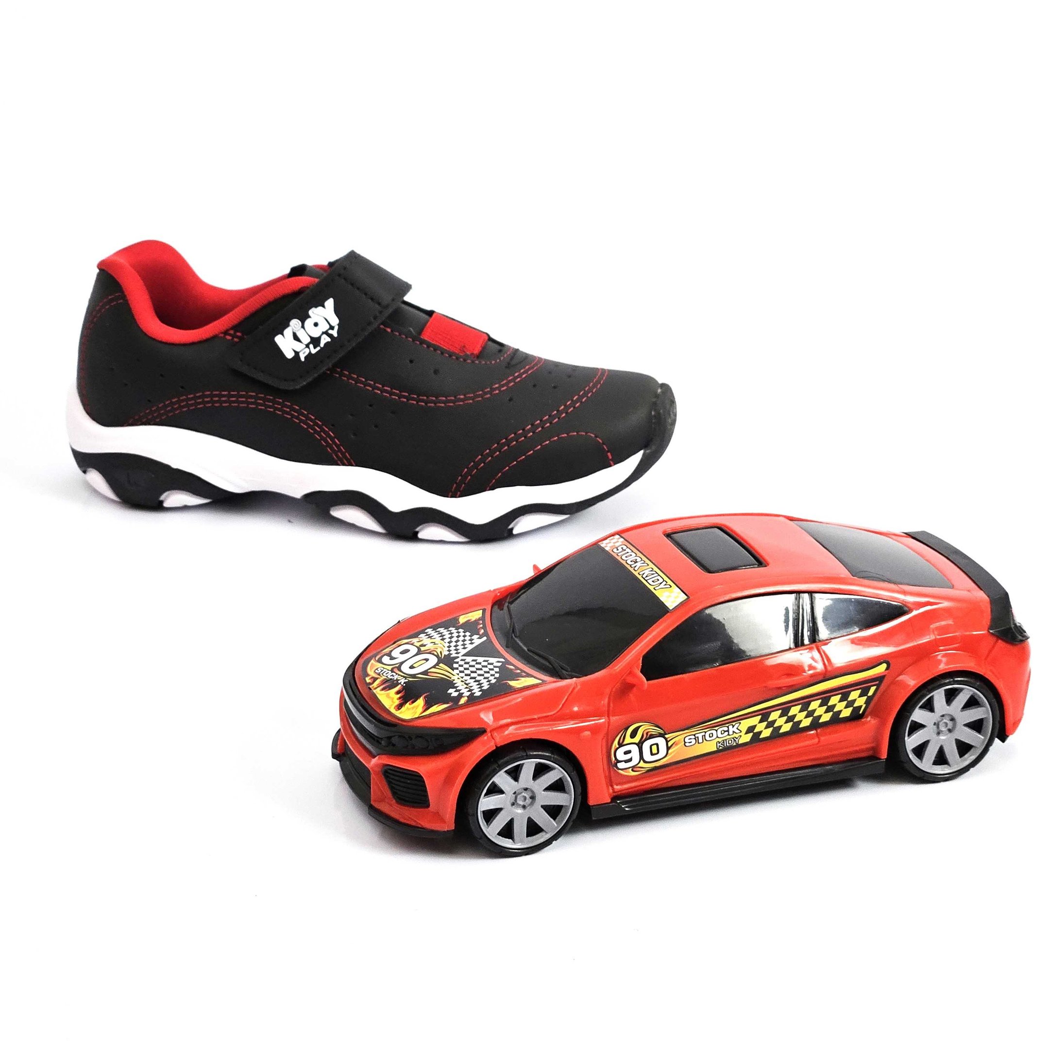 Tênis Infantil Menino Kidy Play Kids Carrinho Preto Preto/Vermelho 2