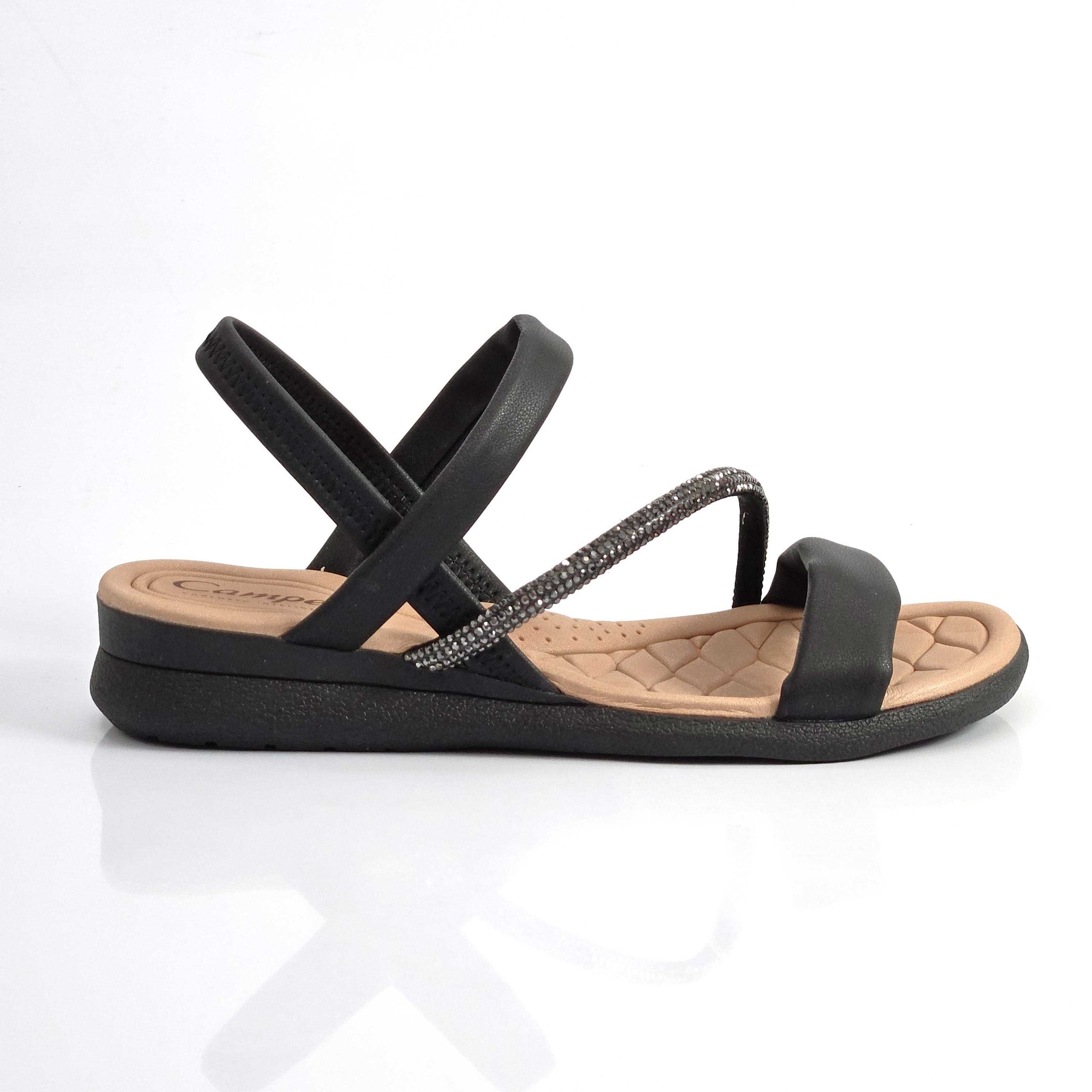 Sandália Feminina Confortável Campesí Strass Anabela