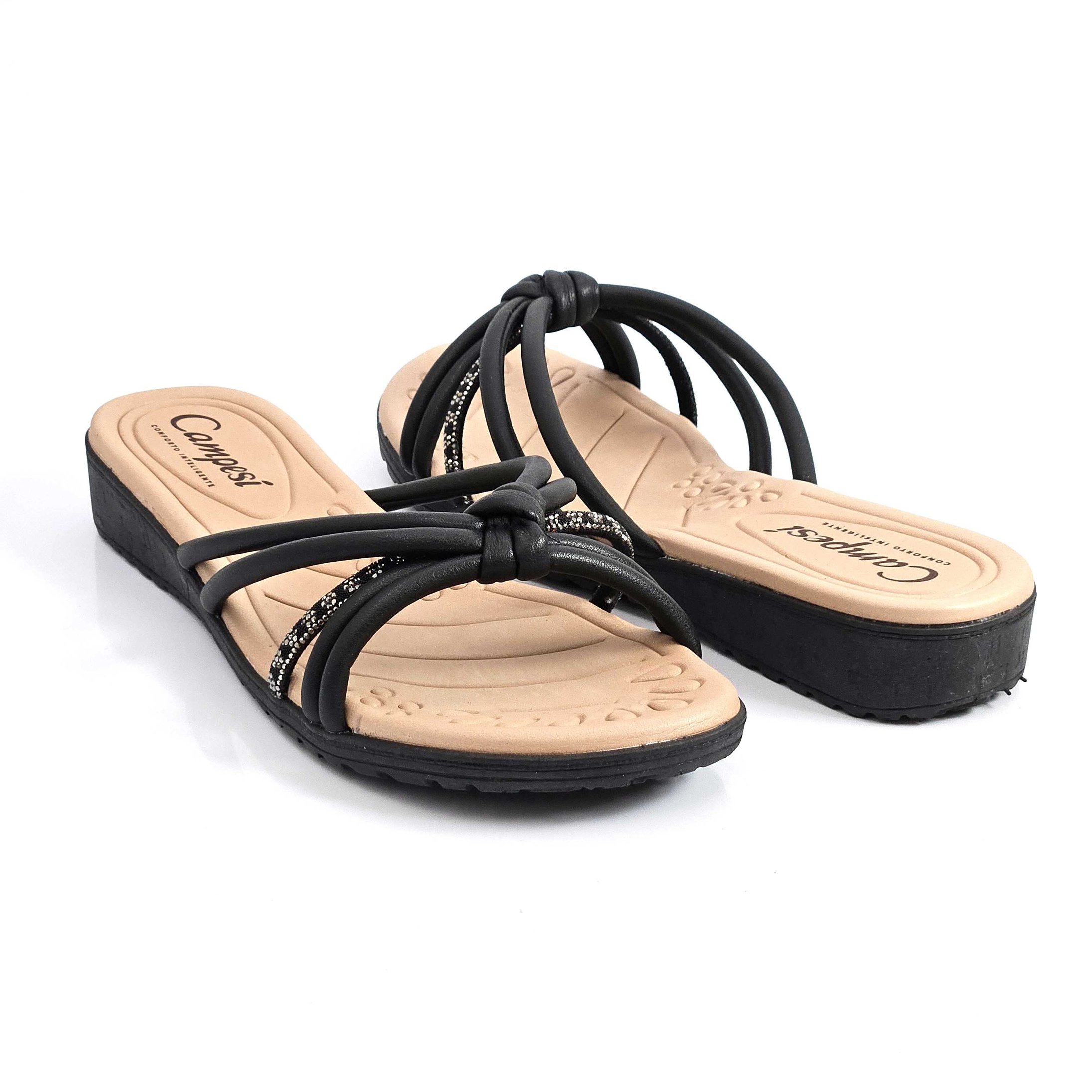 Tamanco Confortável Campesí Flat Com Brilho Preto 3