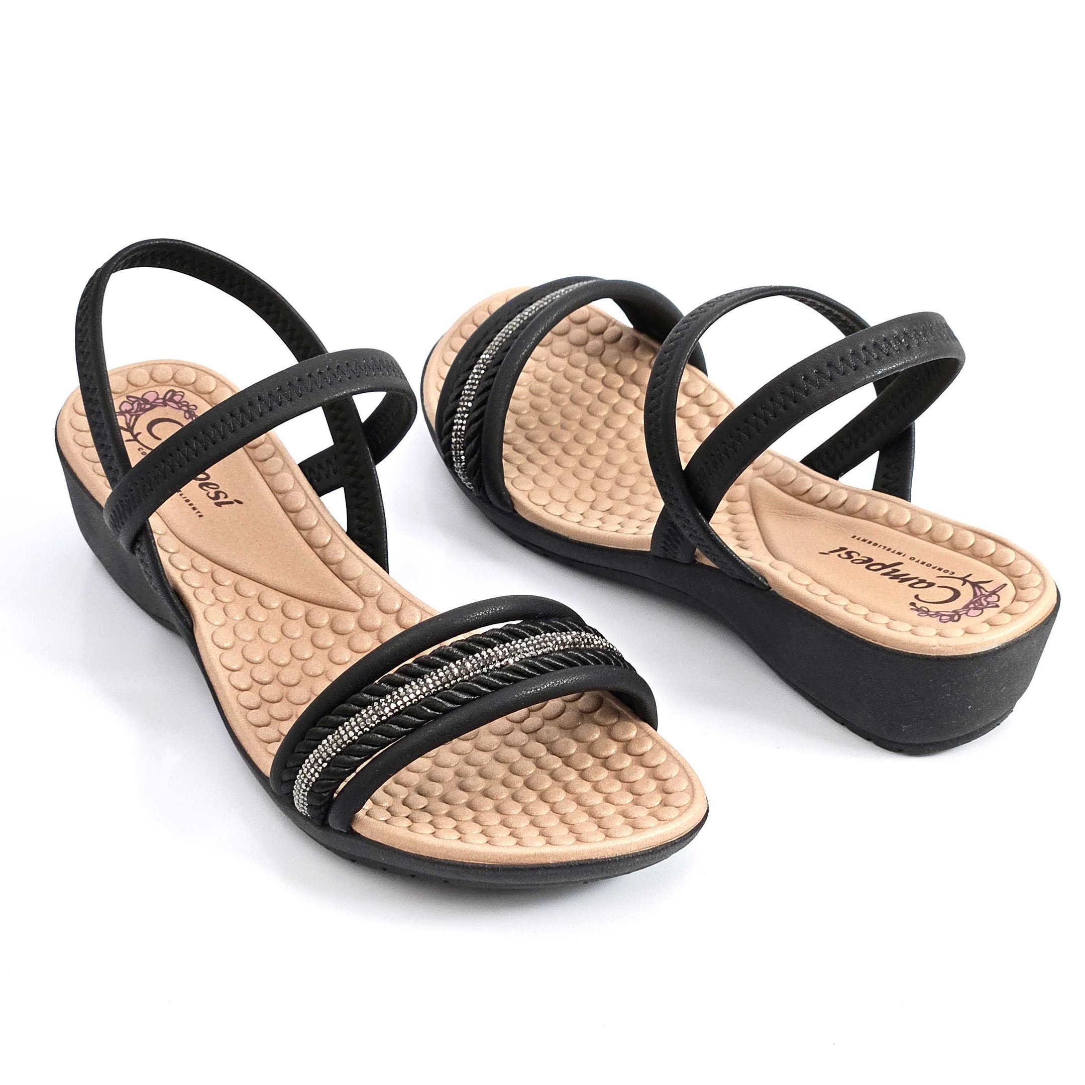 Sandália Campesí Calce Fácil Anabela Preto 2