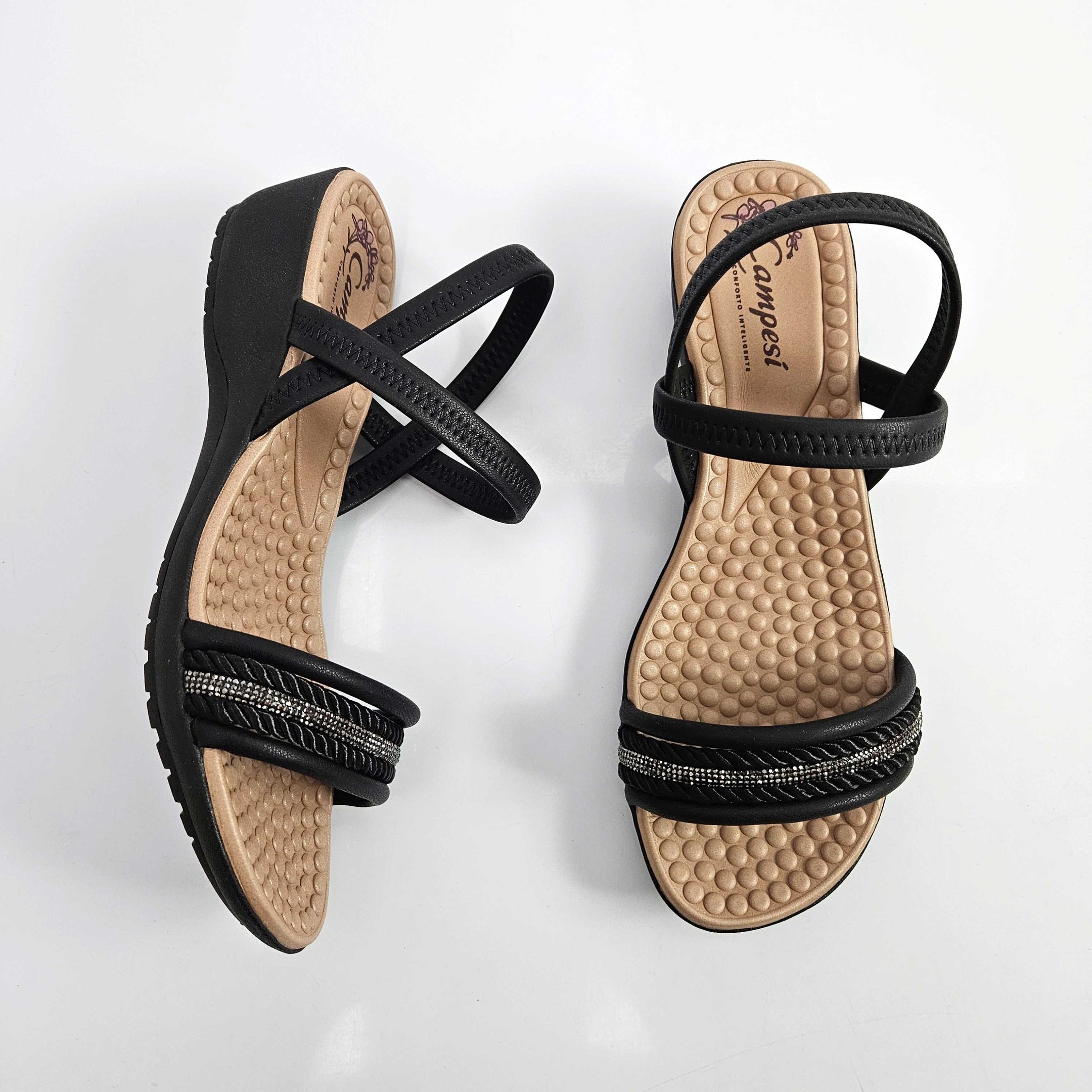 Sandália Campesí Calce Fácil Anabela Preto 3