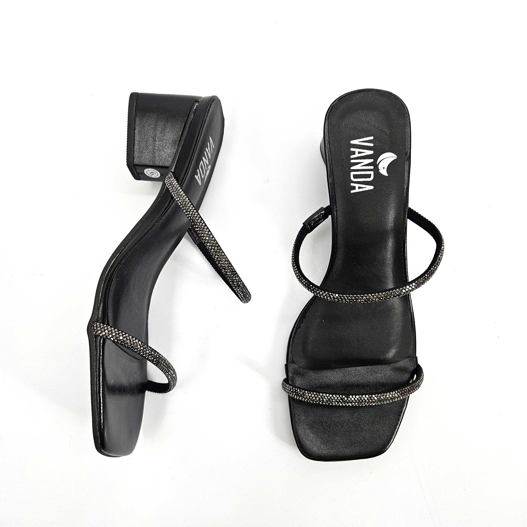 Tamanco Di Valentini Strass Salto Bloco Preto 3
