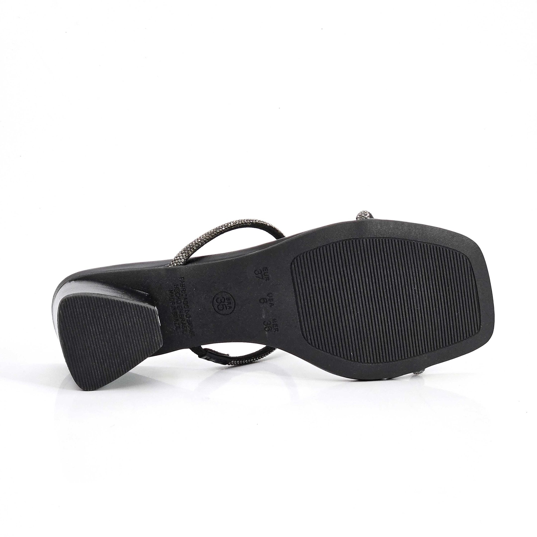 Tamanco Di Valentini Strass Salto Bloco Preto 4