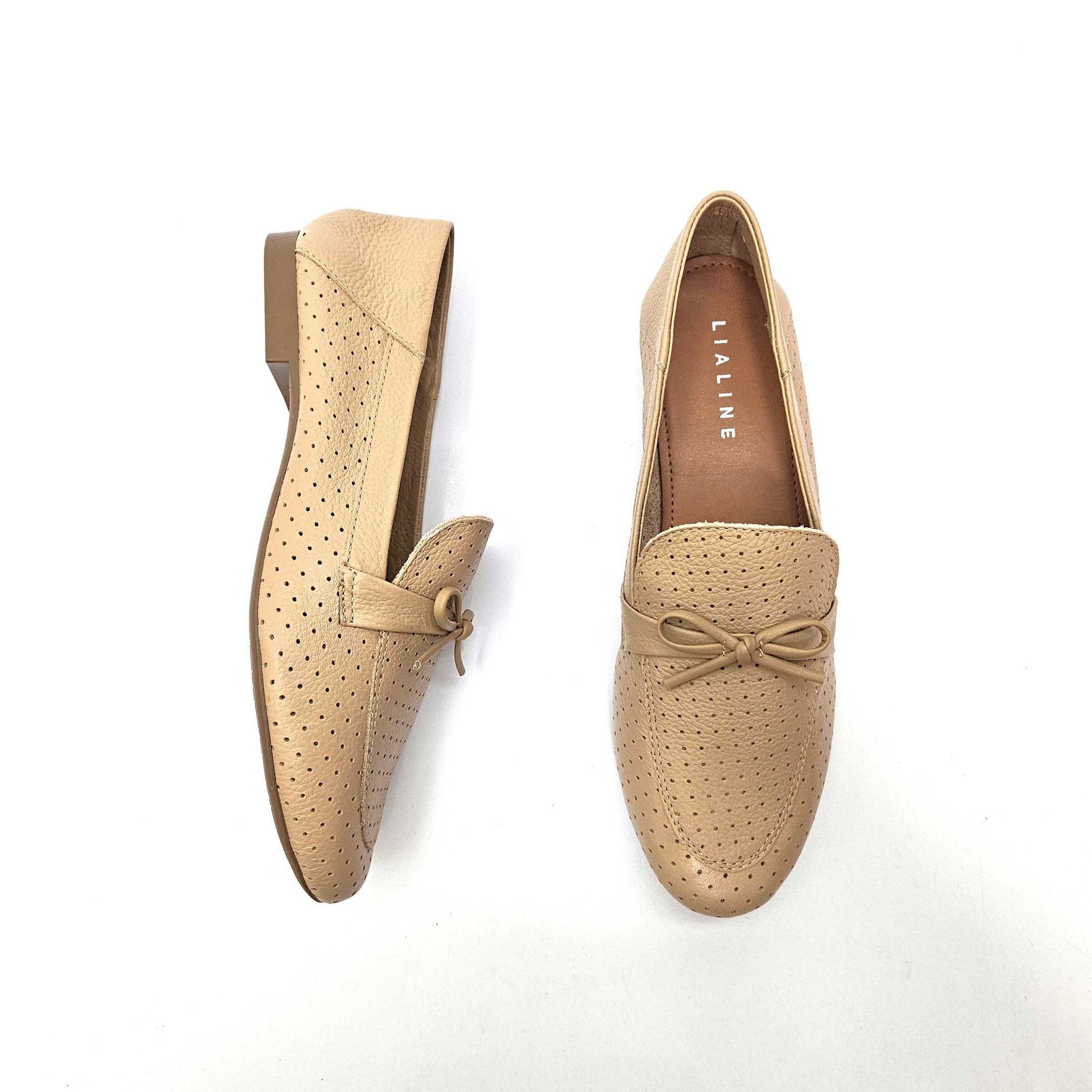 Sapato Mocassim Lia Line Drive Em Couro Bege 3