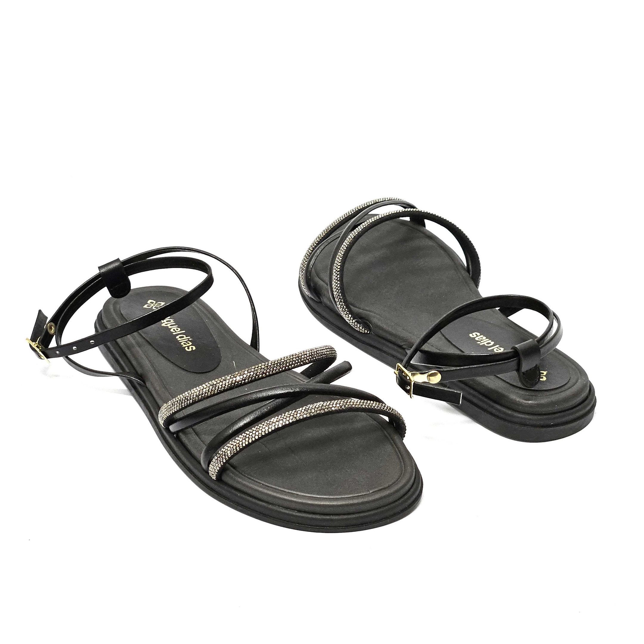 Sandália Feminina Raquel Dias Flat Tornozeleira Preto 2