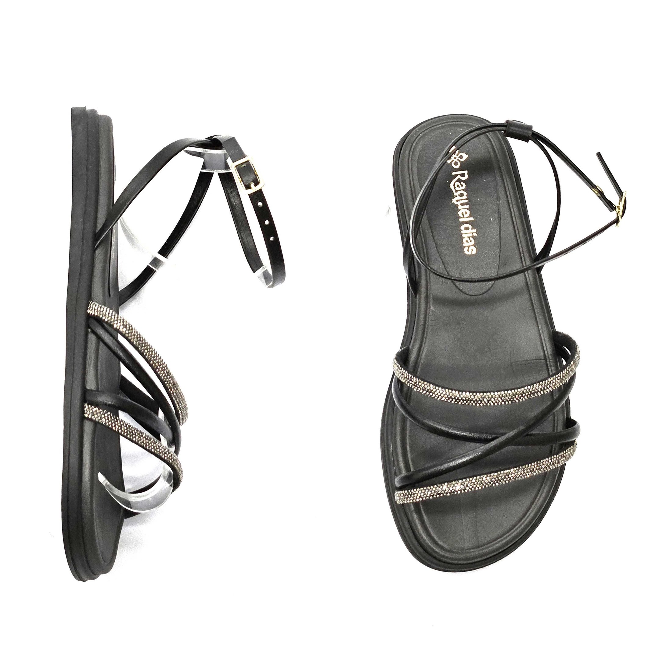 Sandália Feminina Raquel Dias Flat Tornozeleira Preto 3