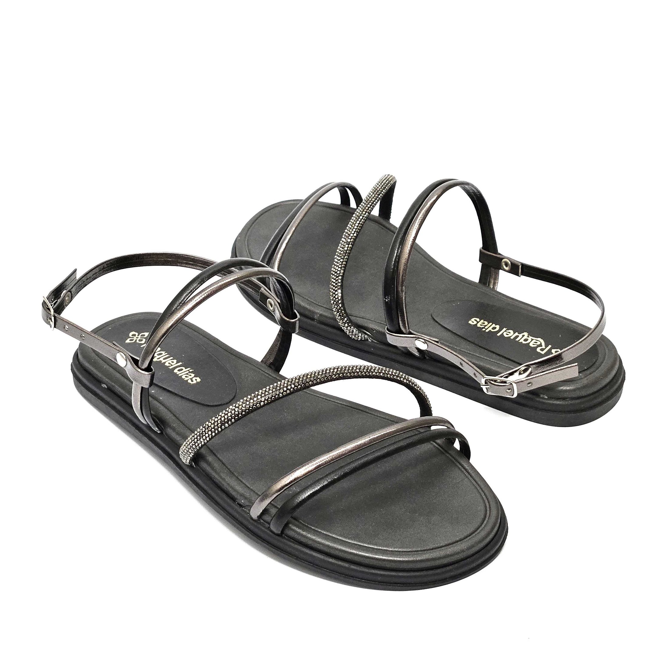 Sandália Raquel Dias Flat Com Brilho Preto 2