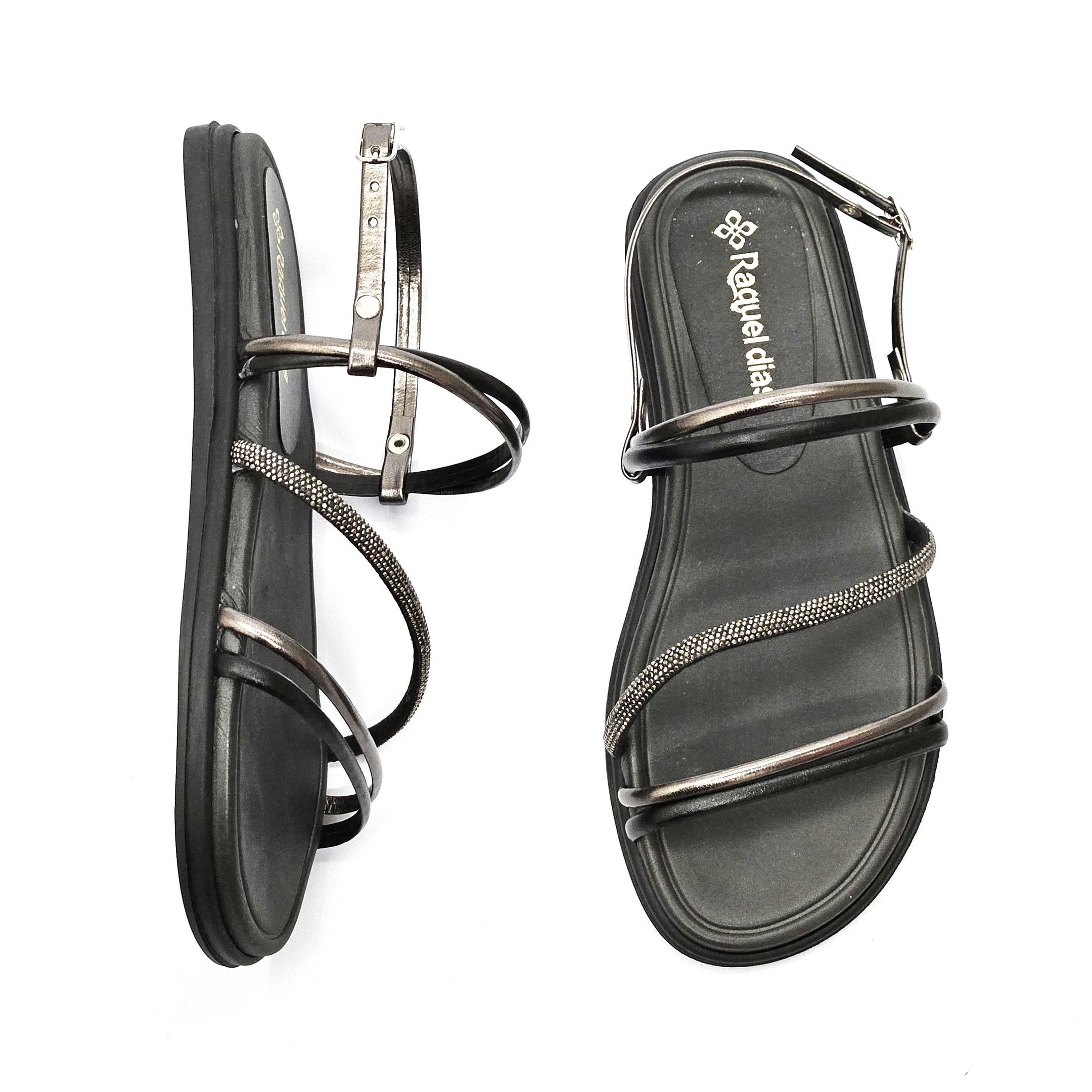 Sandália Raquel Dias Flat Com Brilho Preto 3