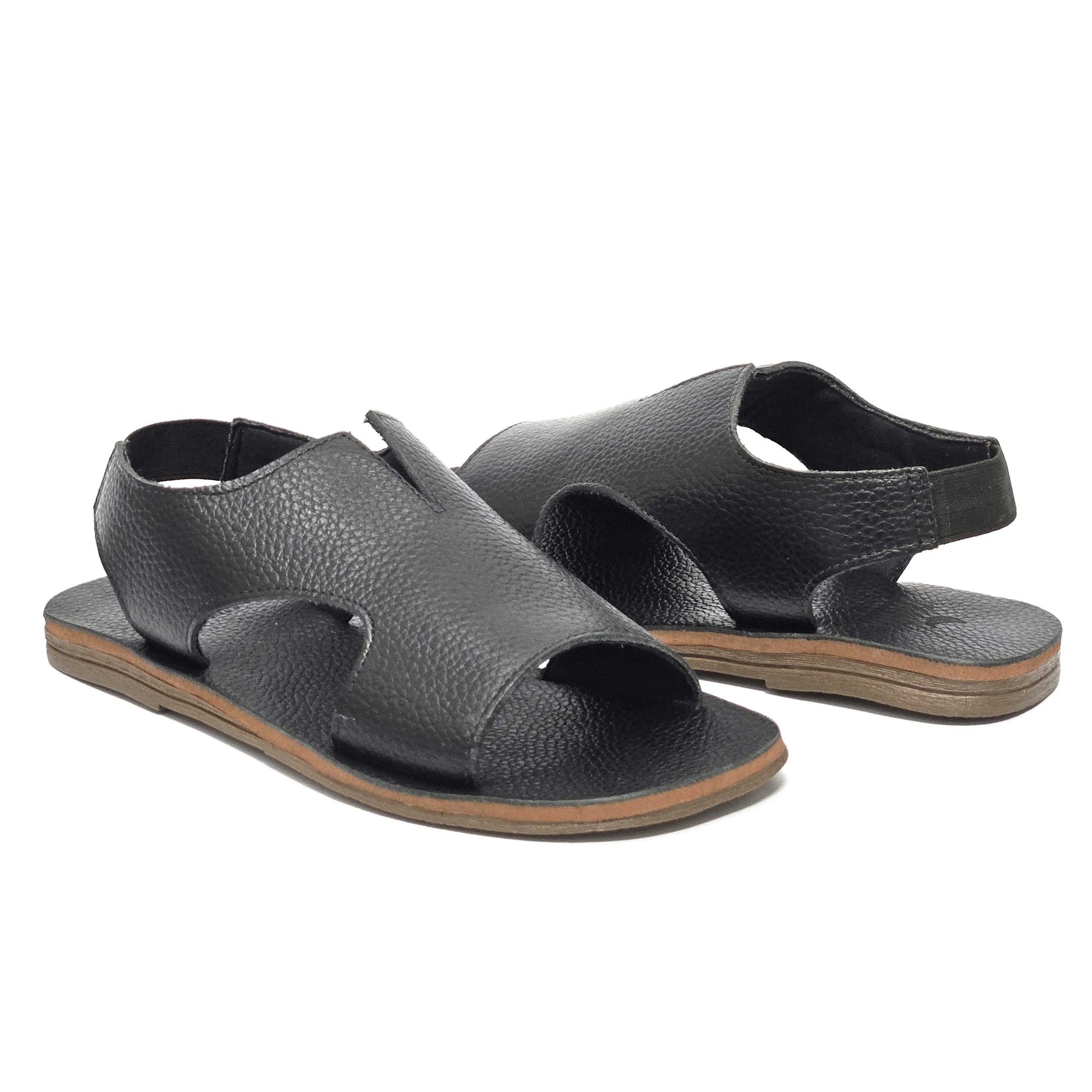 Rasteira Zimbauê Em Couro Com Elástico Preto 2