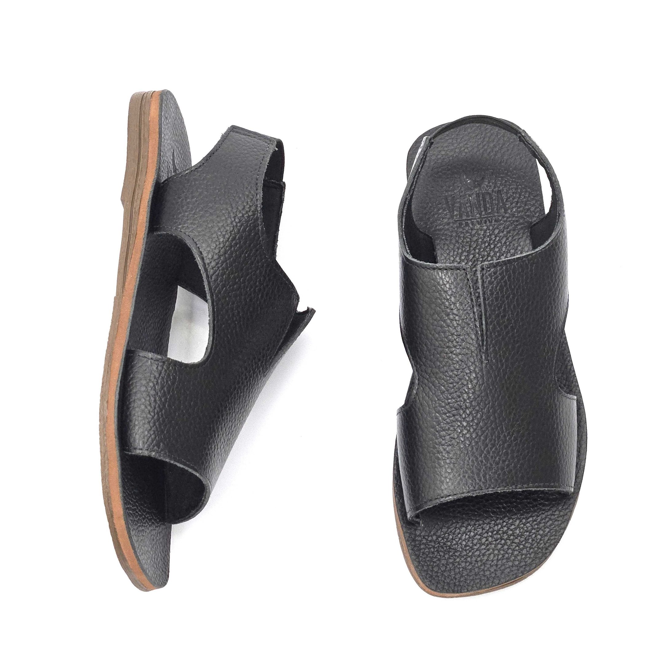 Rasteira Zimbauê Em Couro Com Elástico Preto 3