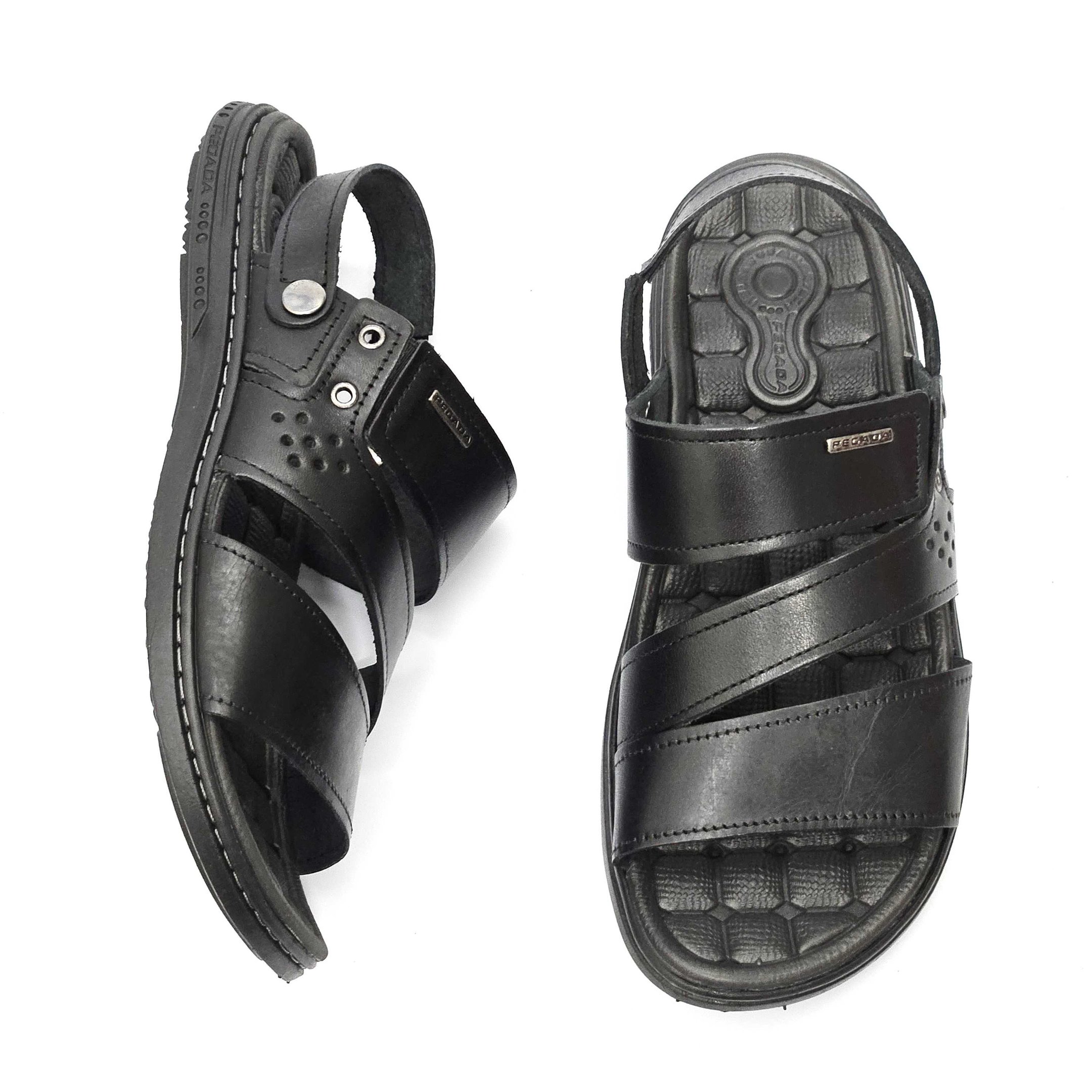 Sandália Masculina Pegada 2x1 Couro Elástico Preto 2