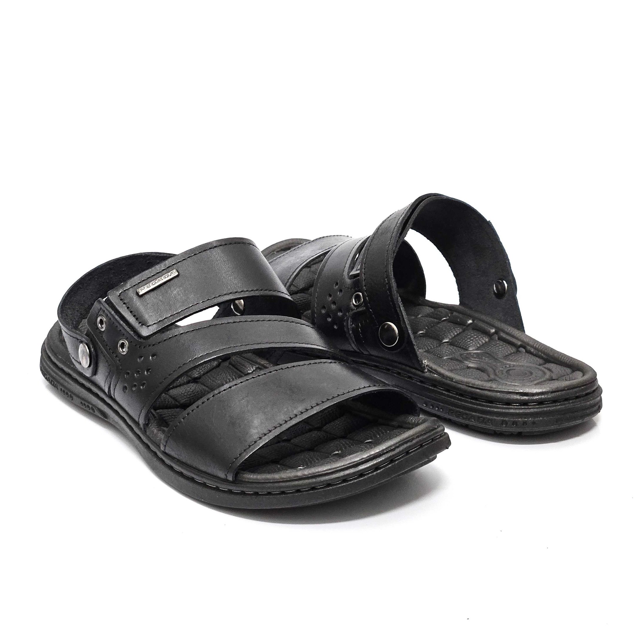 Sandália Masculina Pegada 2x1 Couro Elástico Preto 3