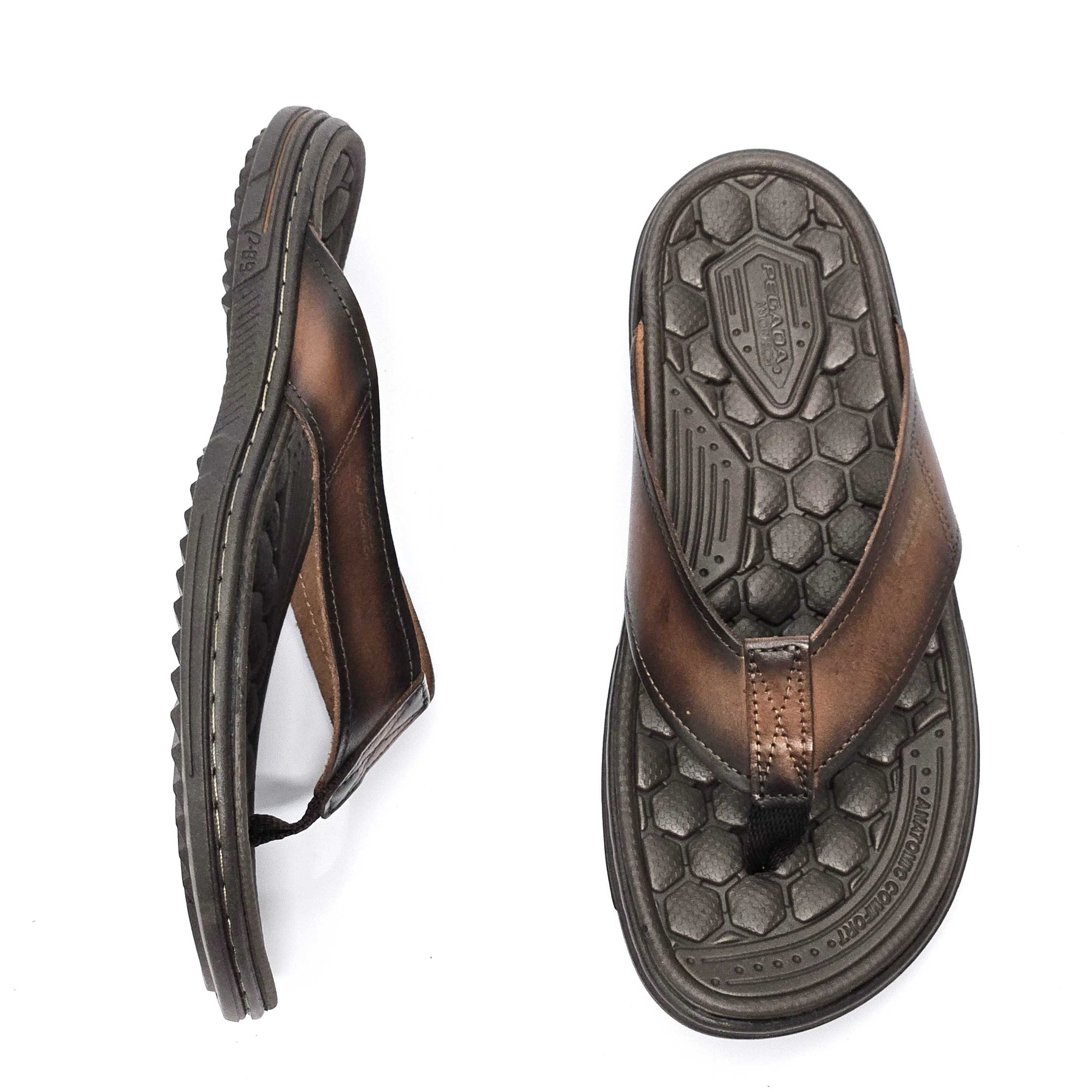 Chinelo Masculino Pegada De Dedo Em Couro Pinhão 2