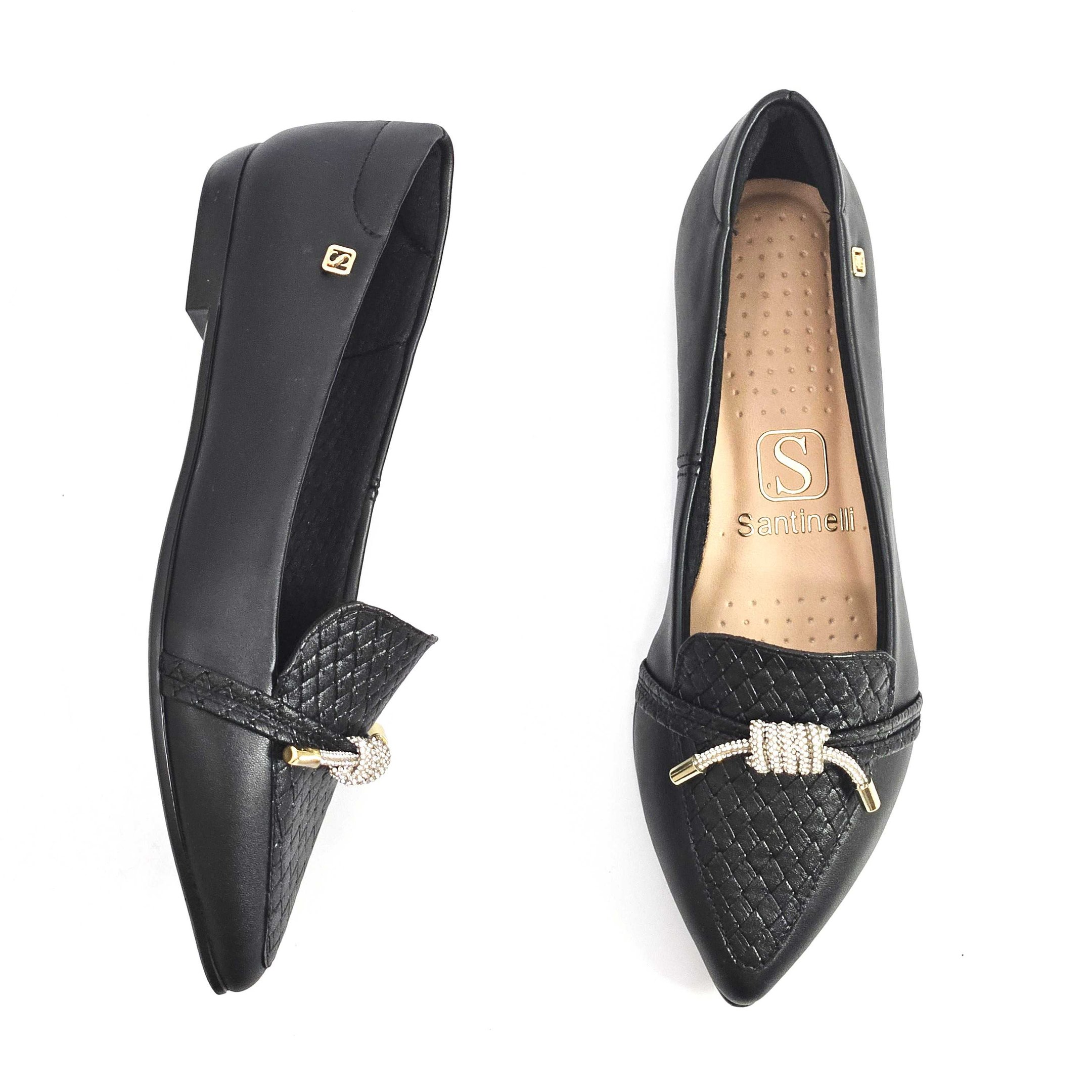 Sapato Feminina Santinelli Sliper Com Brilho Preto 2