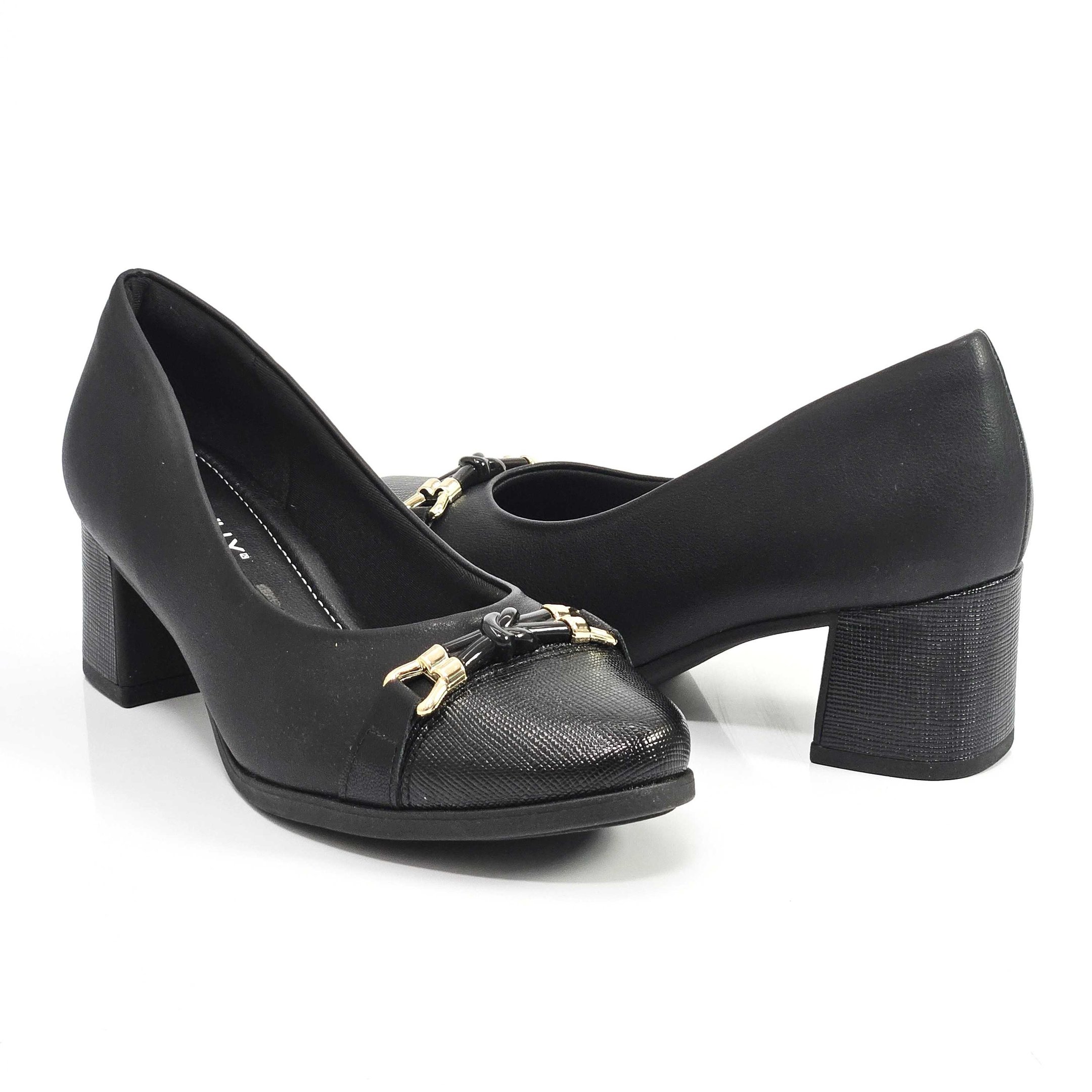 Sapato Feminino Piccadilly Salto Bloco Médio Detalhe Preto 3