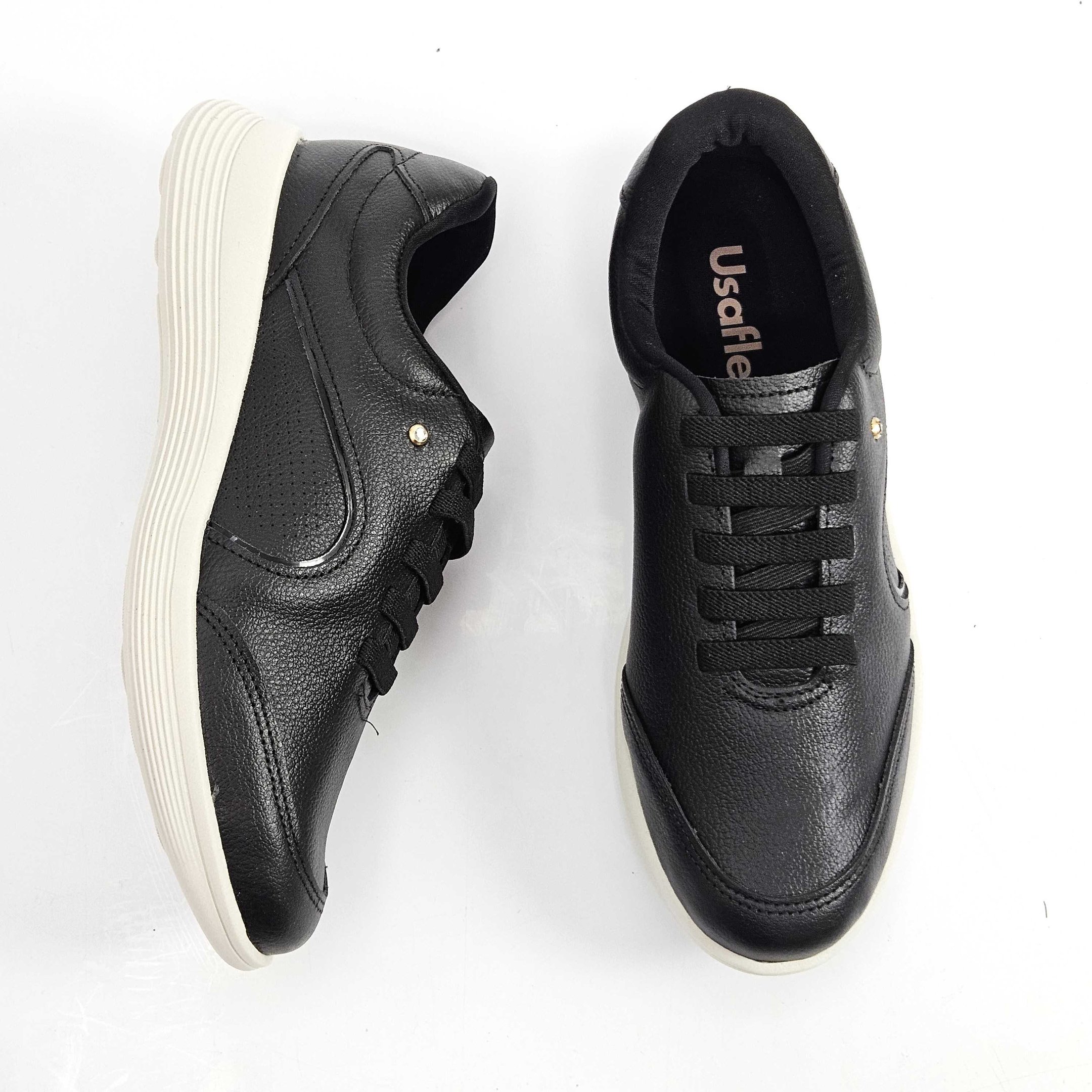 Tênis Feminino Usaflex Calce Fácil Em Couro Preto 2
