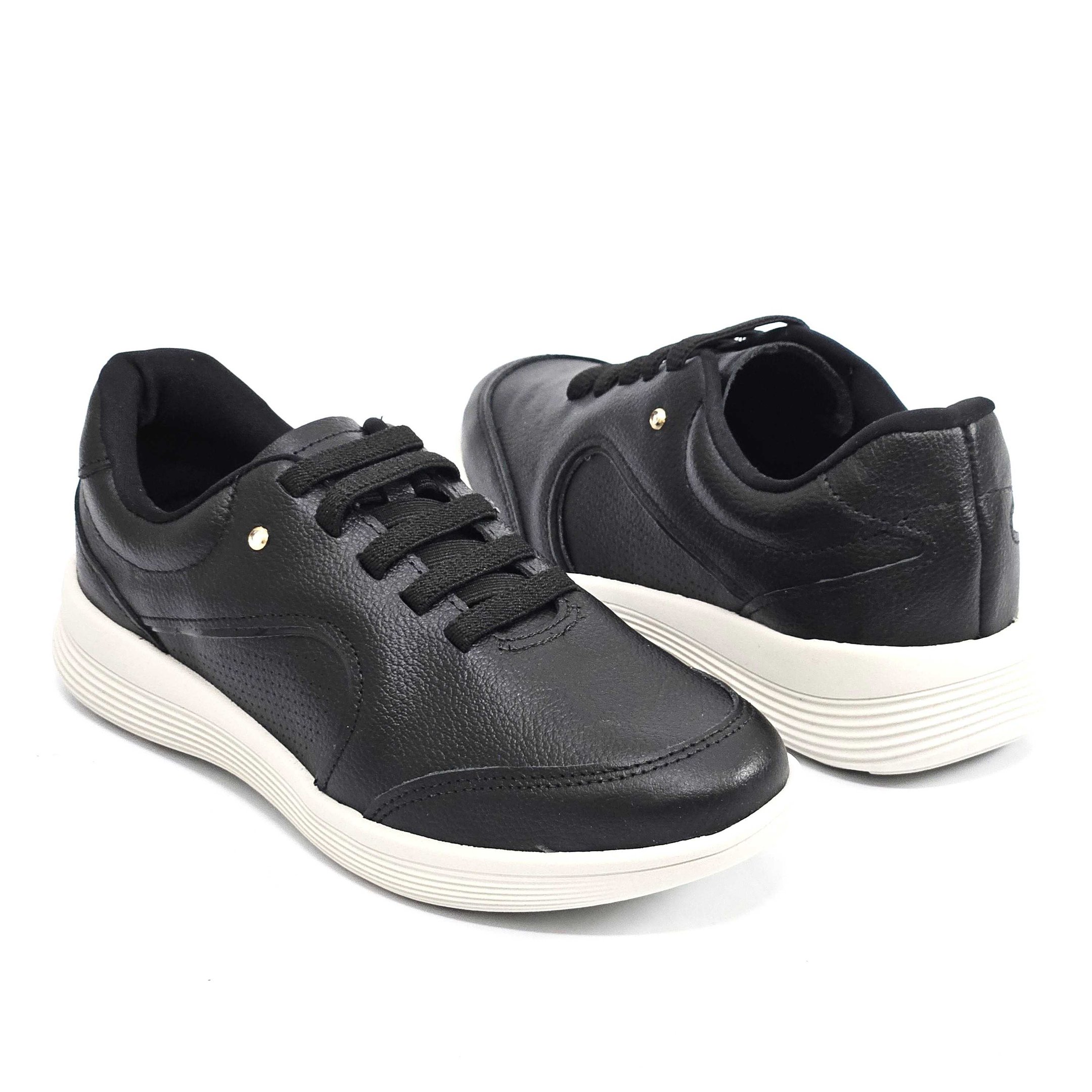 Tênis Feminino Usaflex Calce Fácil Em Couro Preto 3