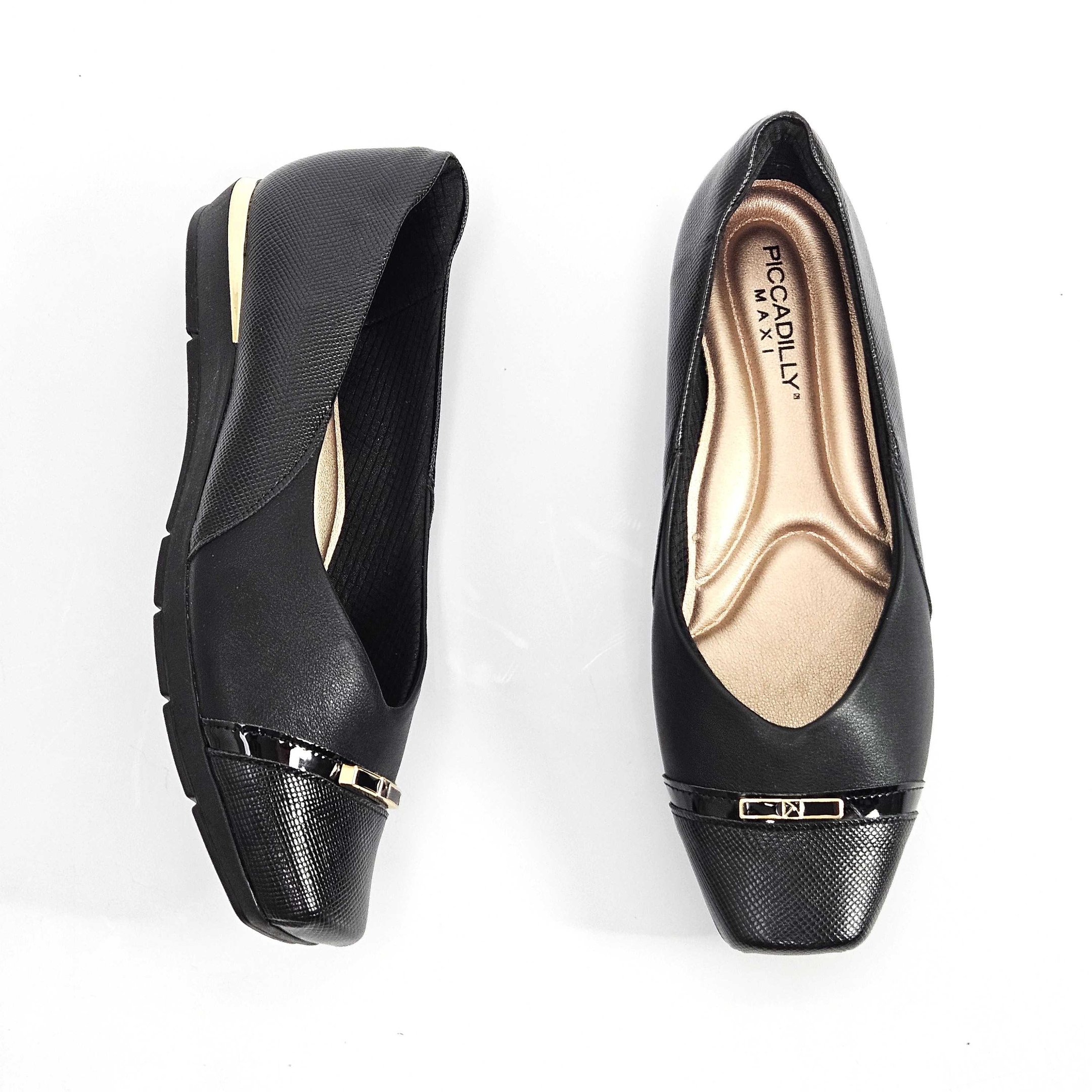 Sapato Piccadilly Anabela Baixa Bico Quadrado Preto 2