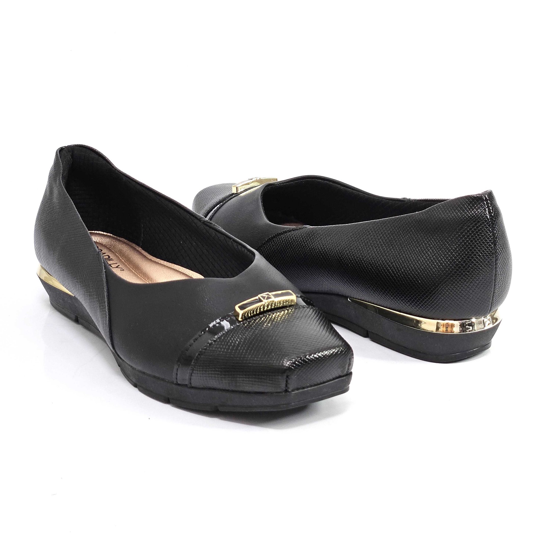 Sapato Piccadilly Anabela Baixa Bico Quadrado Preto 3