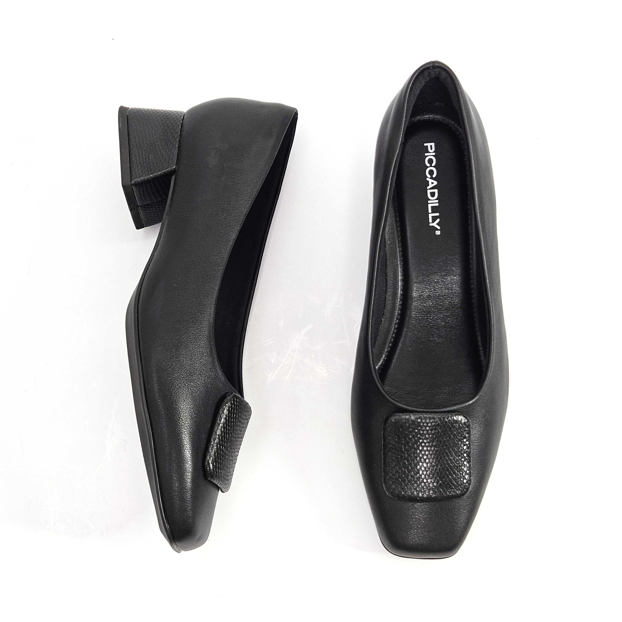 Sapato Scarpin Piccadilly Salto Baixo Grosso Detalhe Preto 2