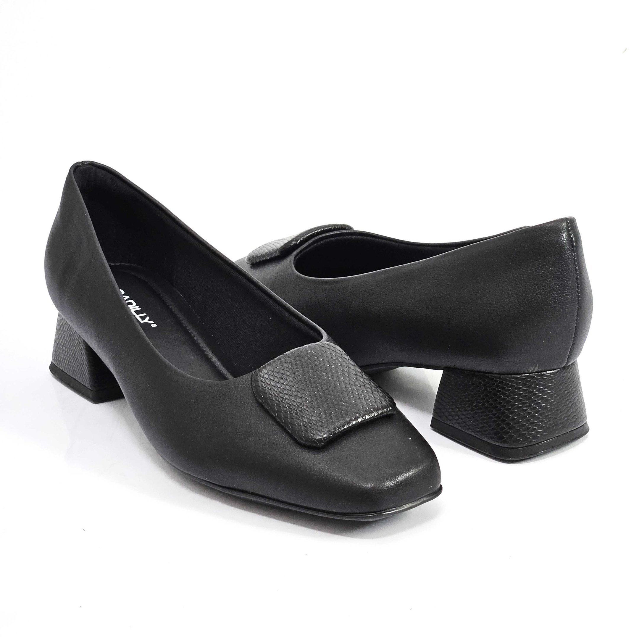 Sapato Scarpin Piccadilly Salto Baixo Grosso Detalhe Preto 3