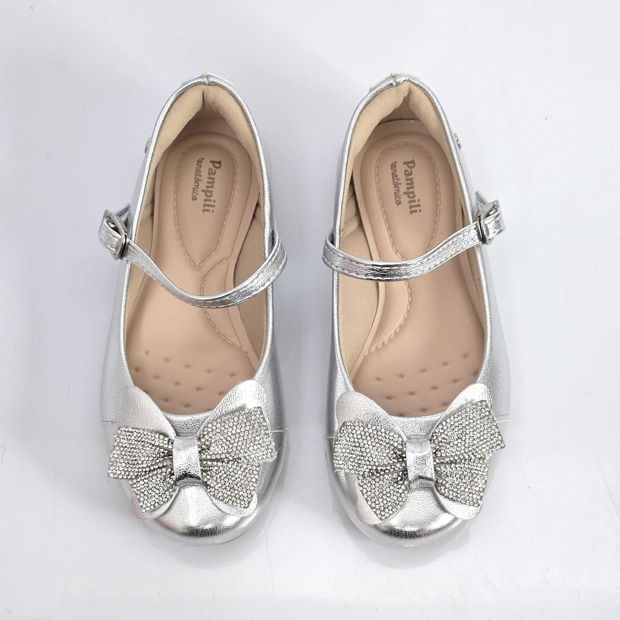 Sapato Infantil Boneca Pampili Angel Com Laço Prata 2