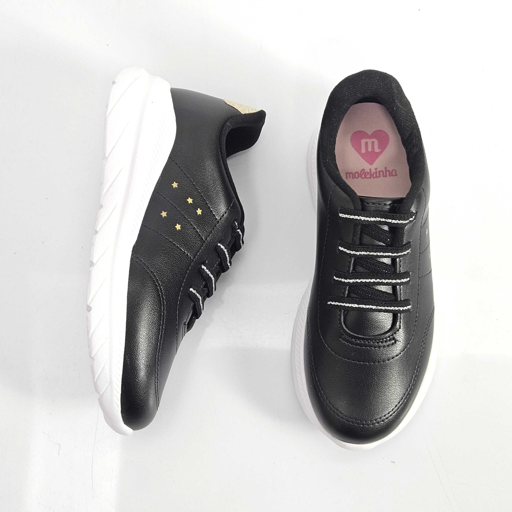 Tênis Infantil Molekinha Casual Elástico Preto/Dourado 2