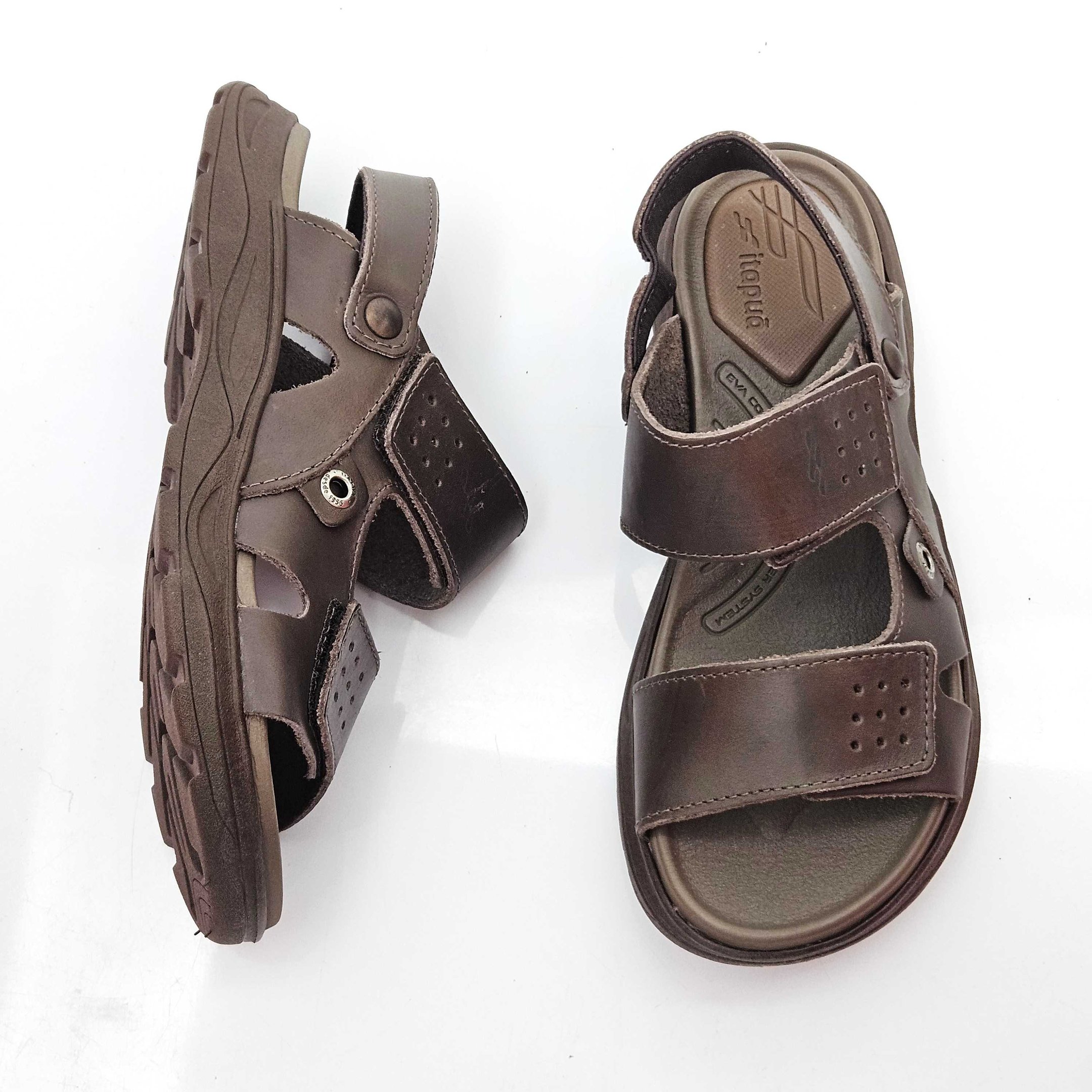 Sandália Papete Masculina Itapuã 2x1 Em Couro Tira Aderente Marrom 2