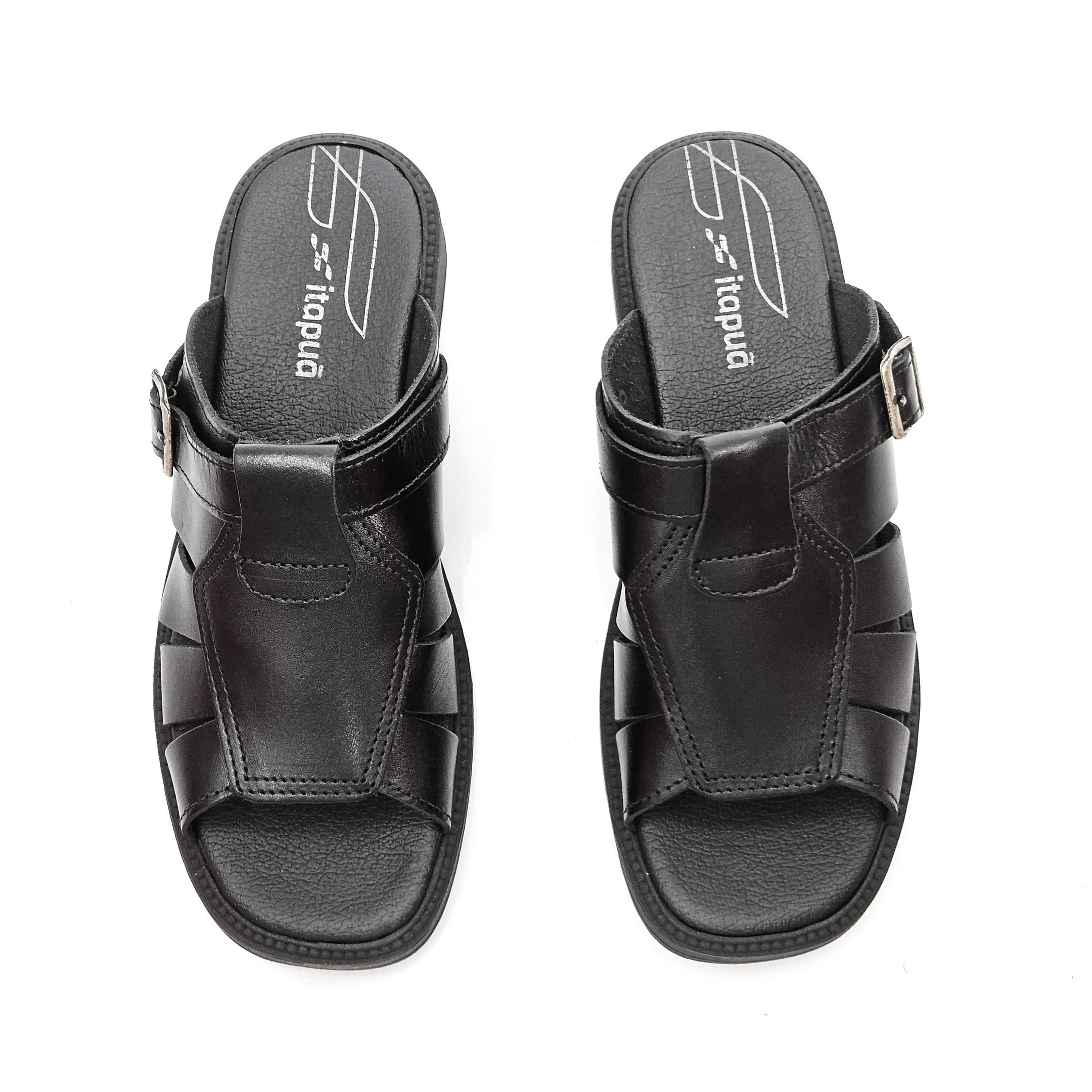 Chinelo Sandália Masculino Itapuã 2 em 1 Em Couro Preto 2
