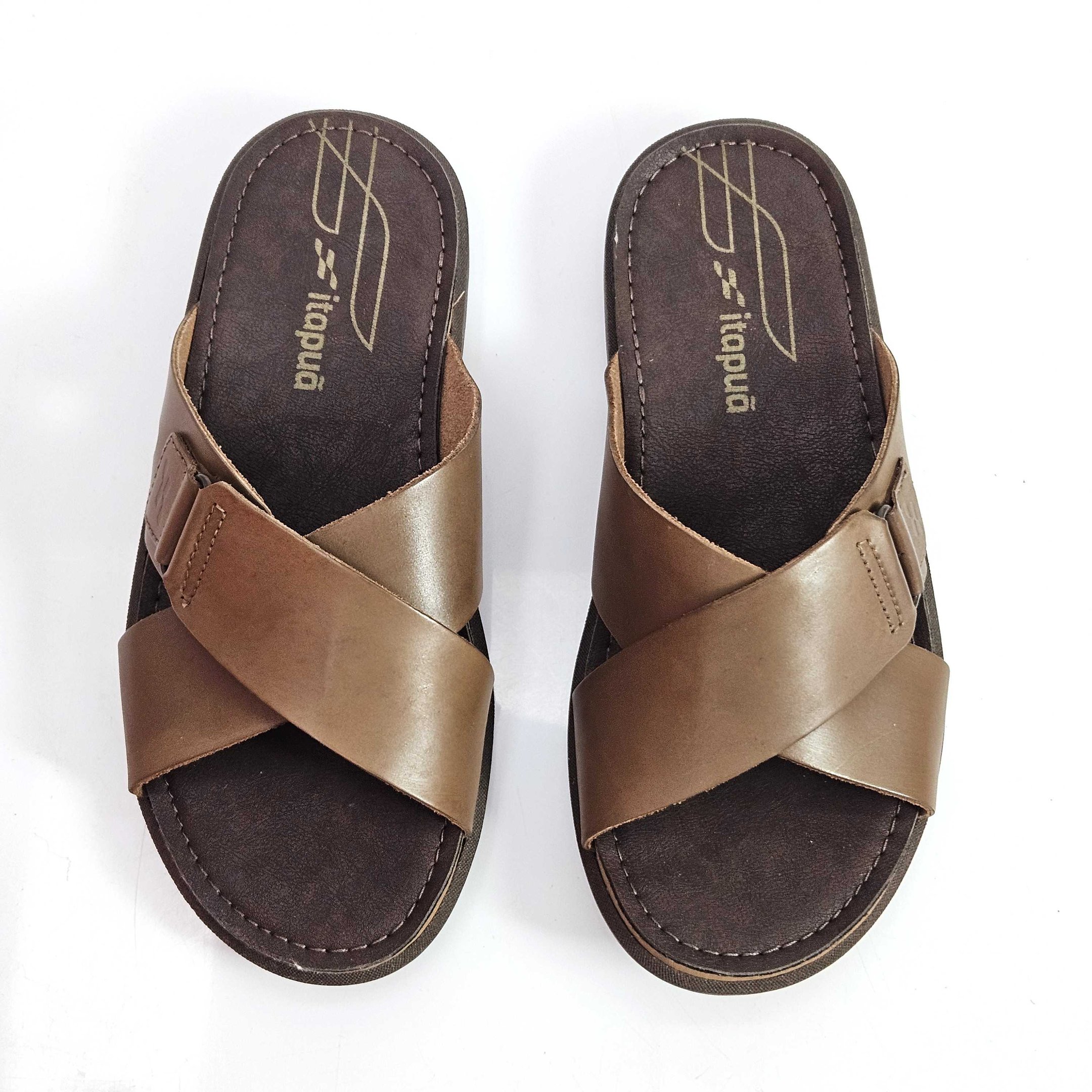 Chinelo Masculino Itapuã Tira Cruzada Em Couro Marrom 2