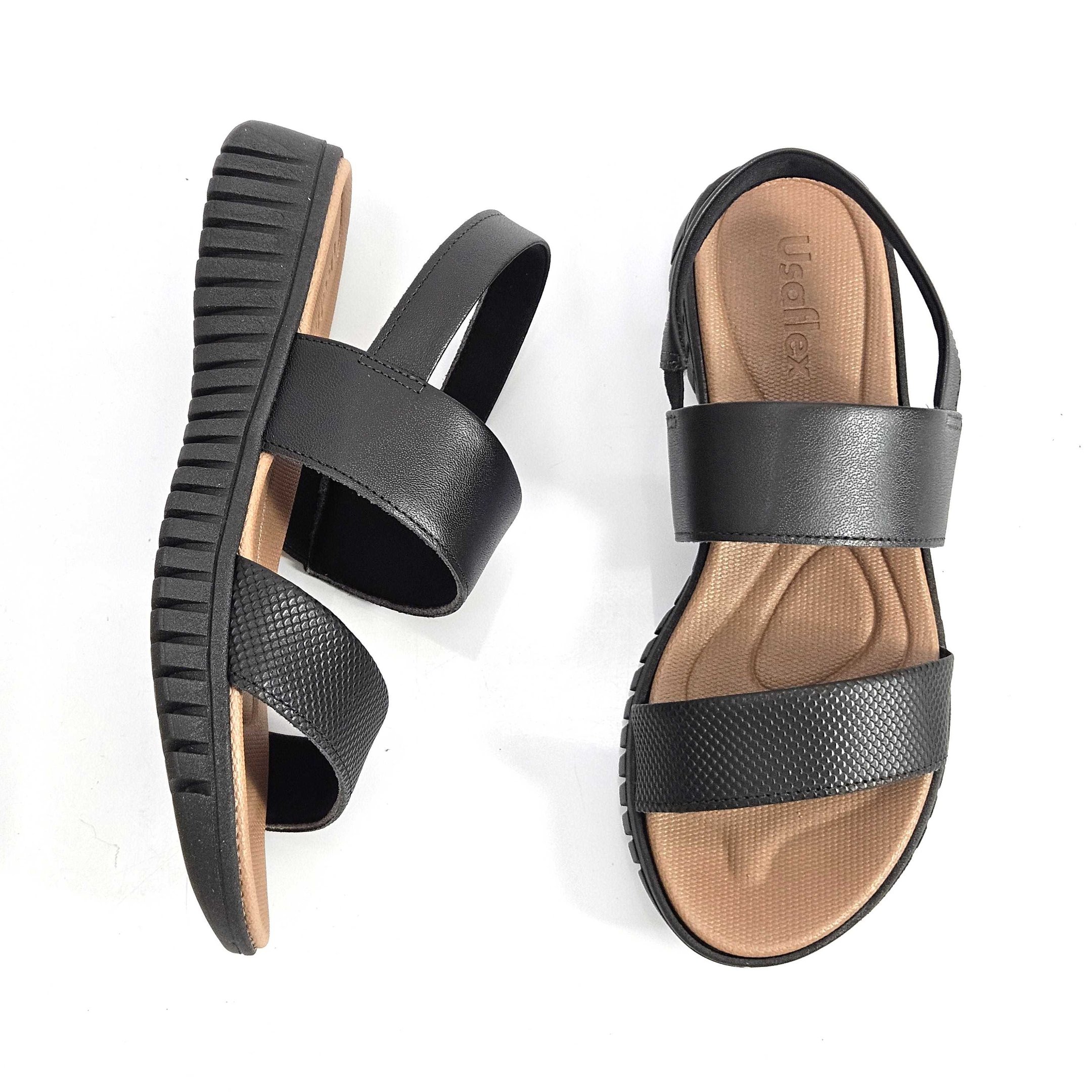 Sandália Feminina Usaflex Conforto Flat Calce Fácil Preto 2